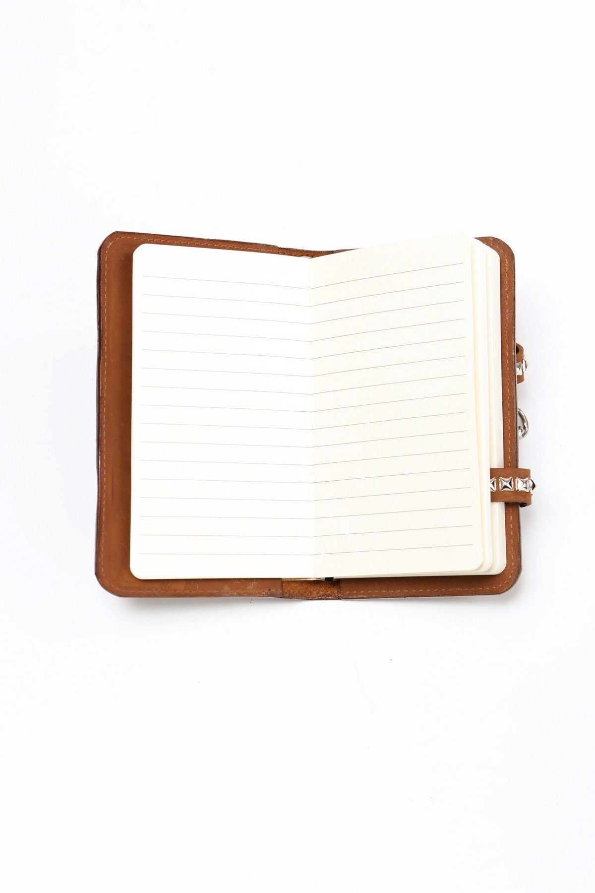 Leather notebook brown studded circle book studd silver small rock