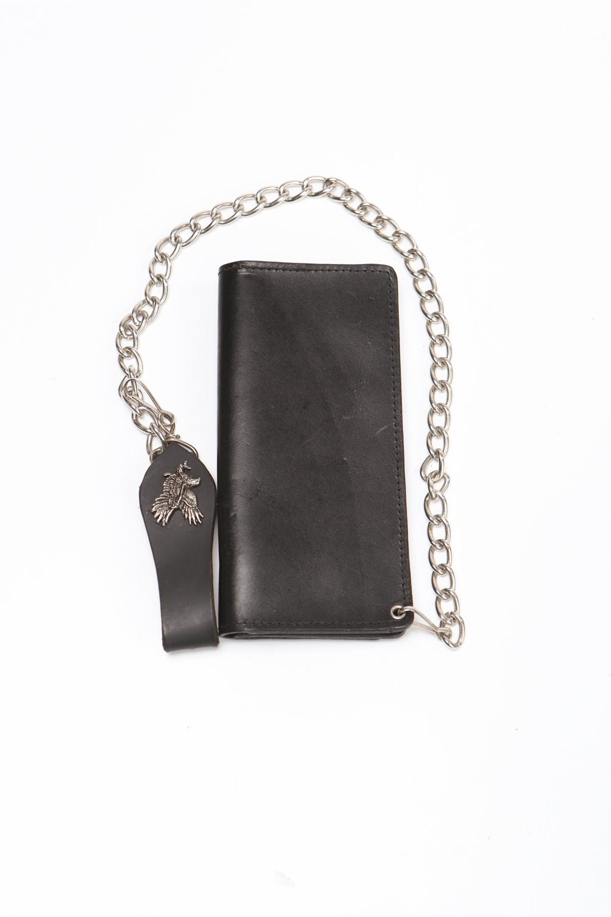 Vintage wallet black leather biker studded chain eagle rocker