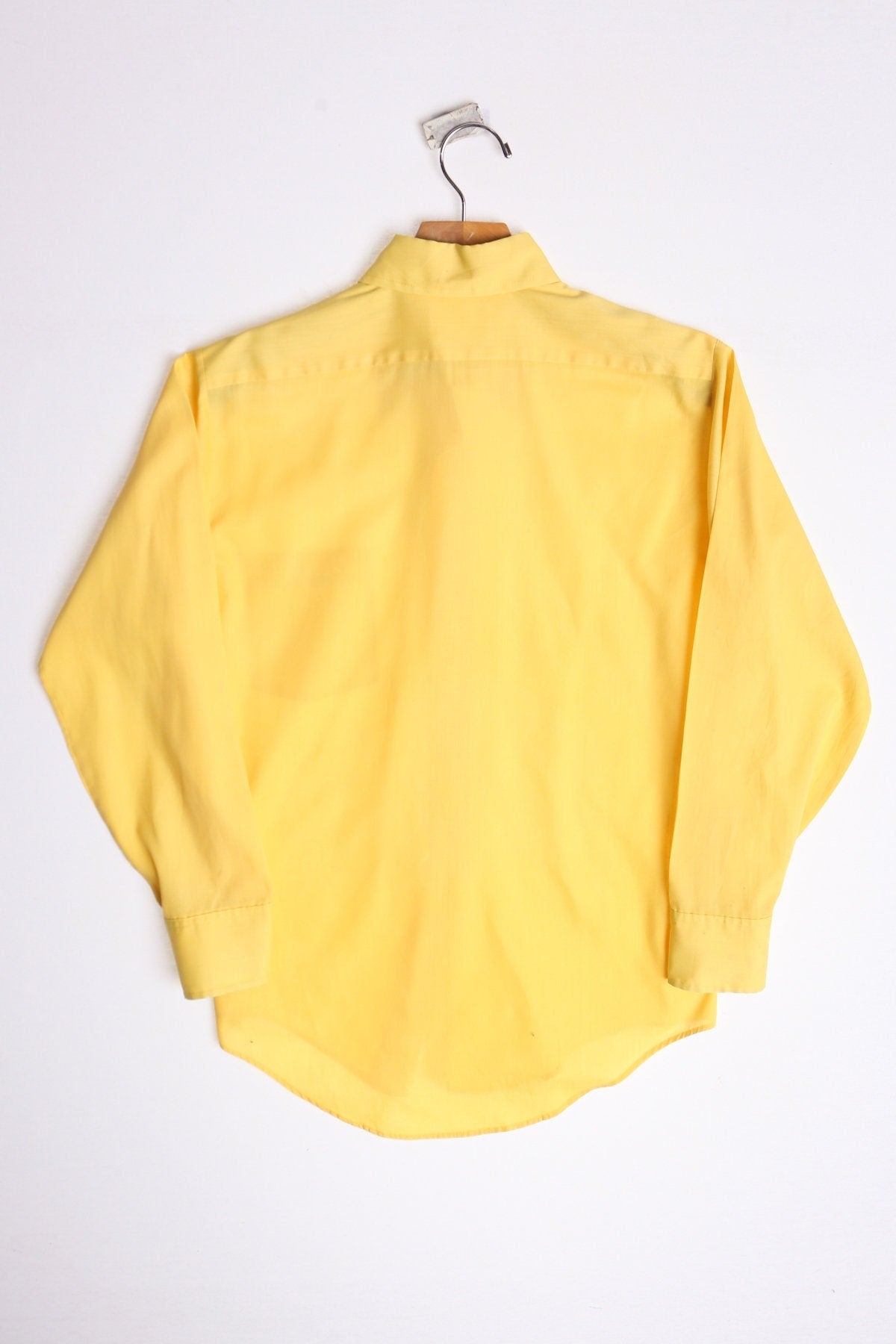 Long sleeve yellow solid men vintage casual shirt button 70's costume