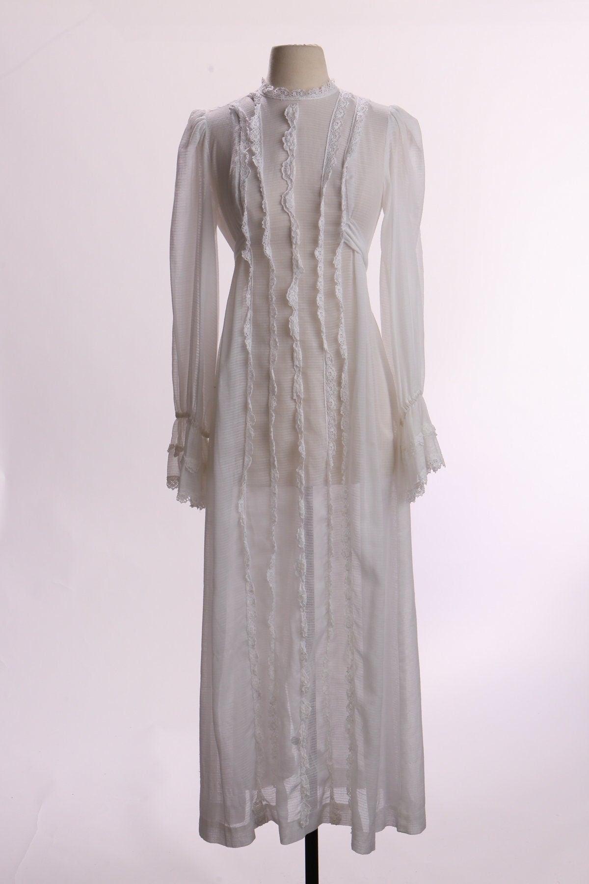 Vintage Women White Prairie Long Sleeve Summer Dress