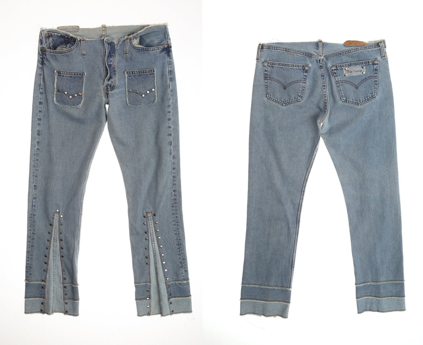 Y2k levi's jeans cut off waist low rise low waist studded patchwork leg costume made
