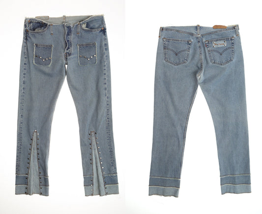 Y2k levi's jeans cut off waist low rise low waist studded patchwork leg costume made