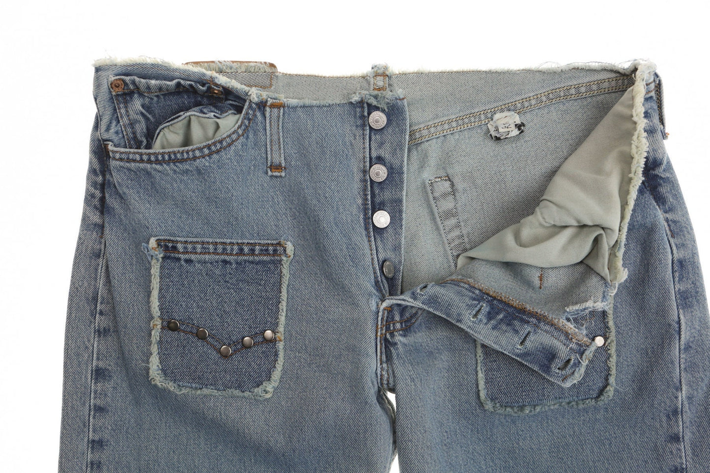 Y2k levi's jeans cut off waist low rise low waist studded patchwork leg costume made