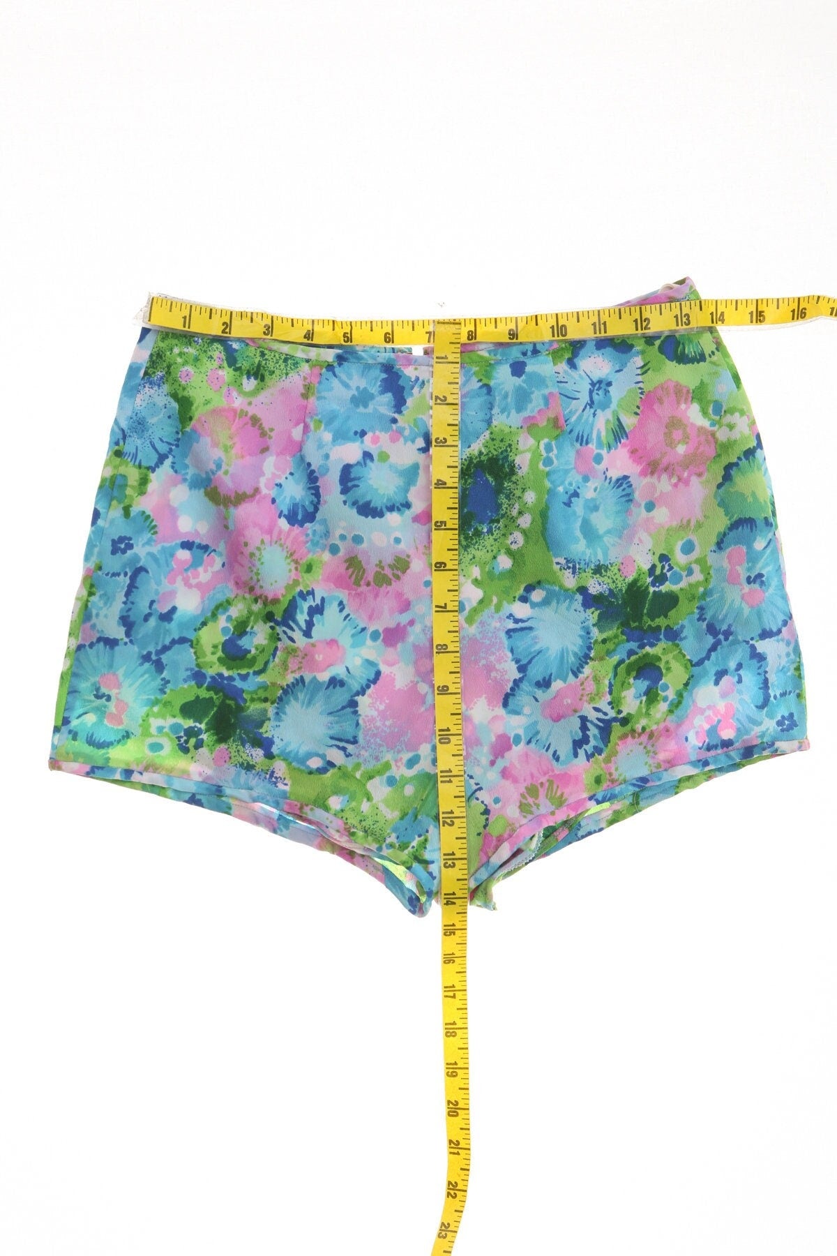 Vintage women swim trunks hawaii high waist short 60's beach 70's green paint print