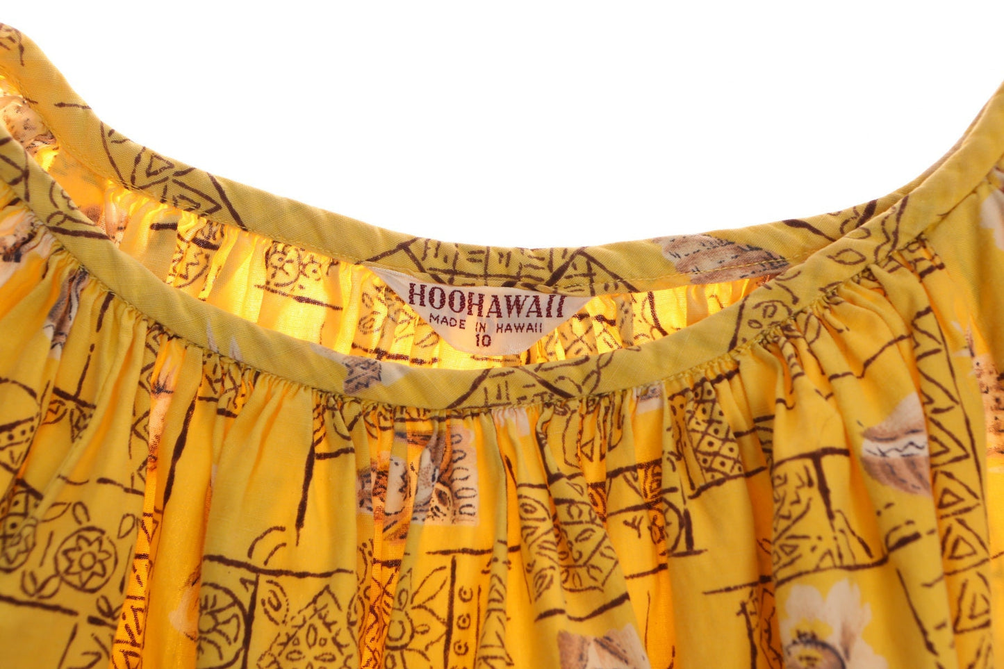 Vintage women yellow 40's hawaiian dress pinnaple made in hawaii size 10 hoohawaii 50's print