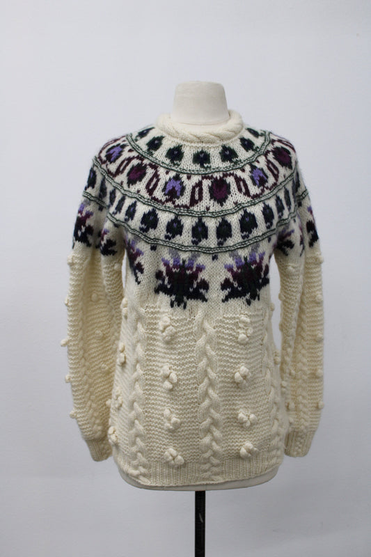 Women vintage knit woolrich sweater spades floral crew neck
