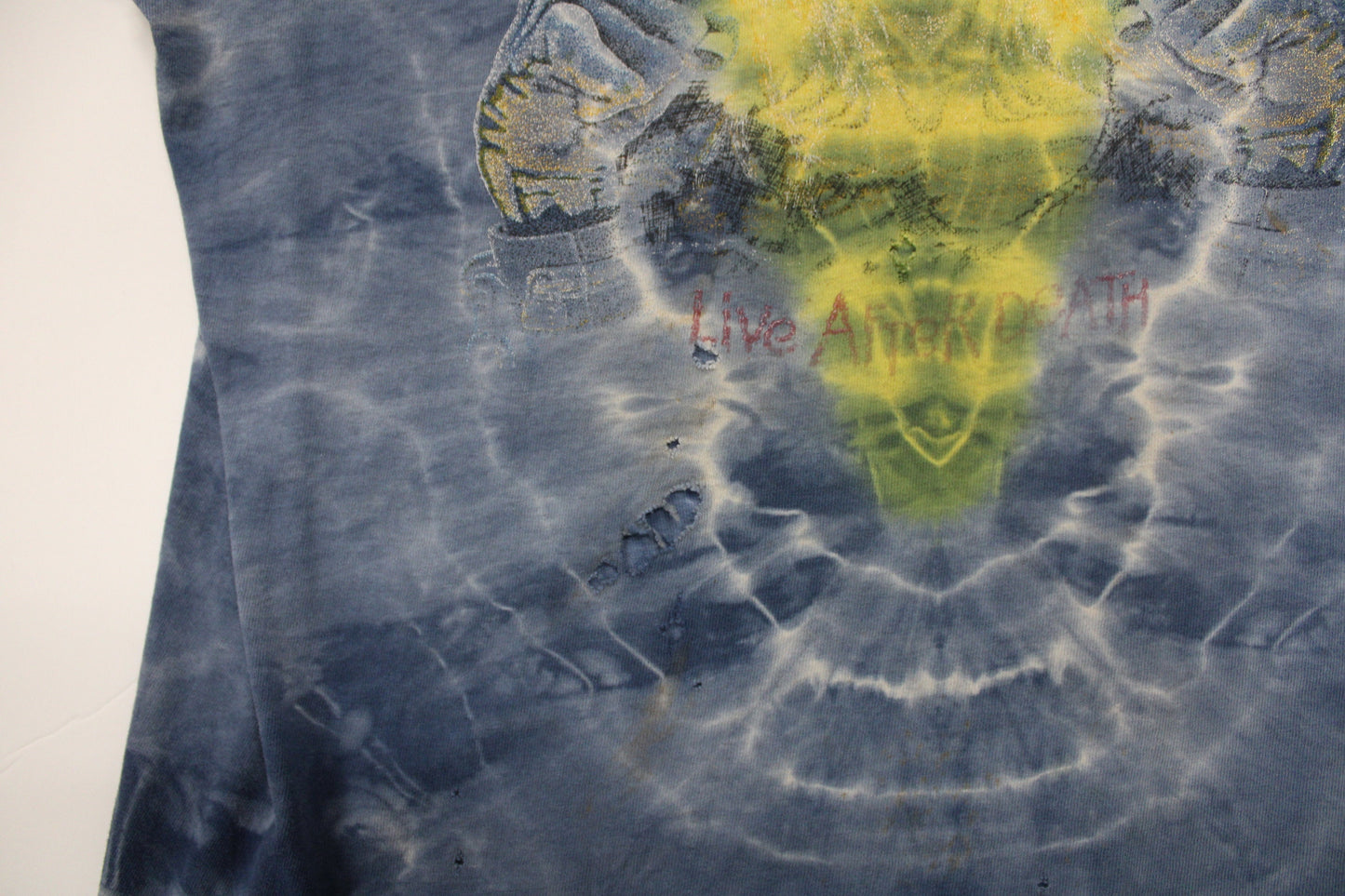 Iron maiden tie dye vintage t-shirt rare distressed 80's blue green symmetria