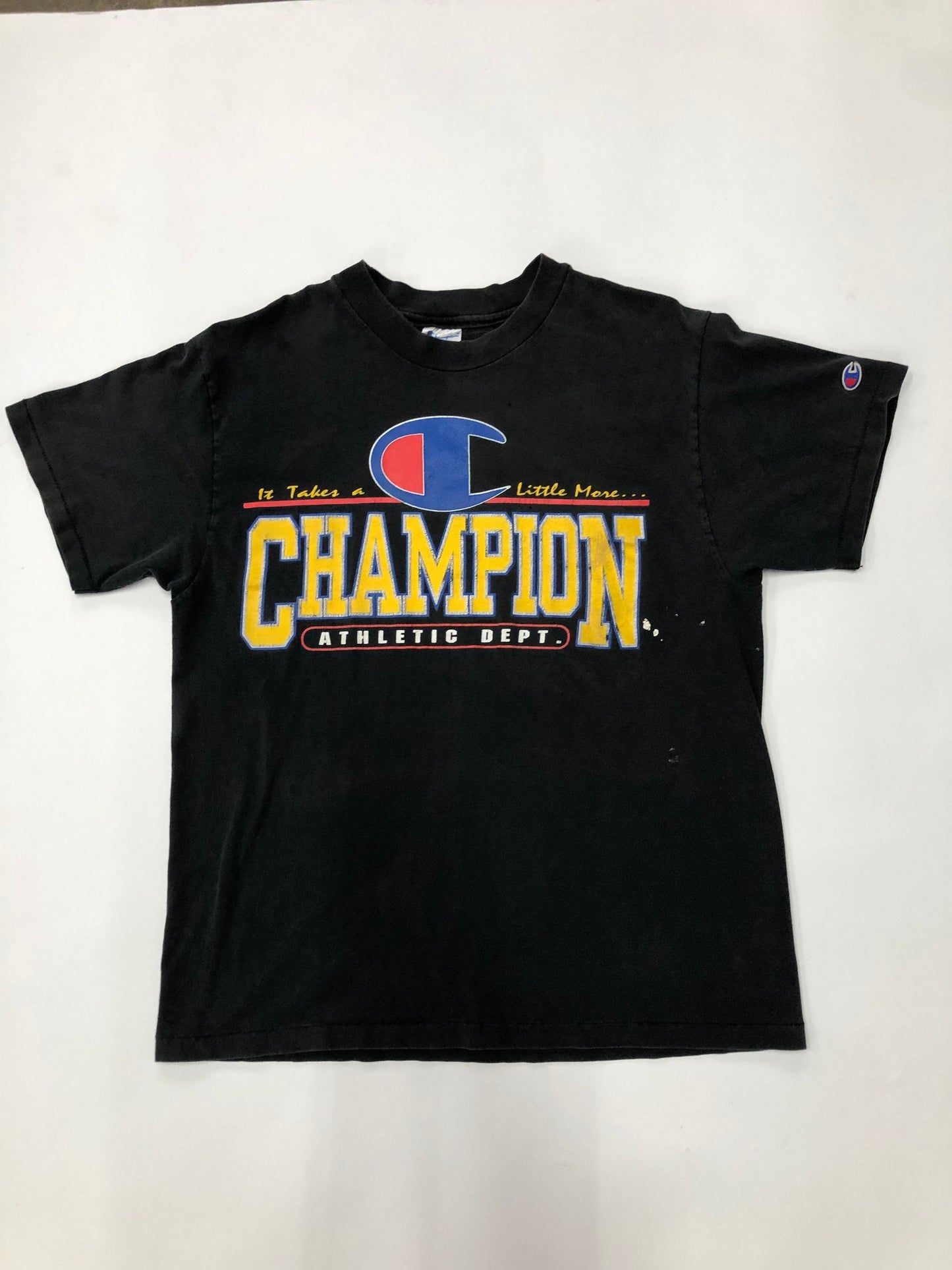 Yellow letters made in usa department athletic black t-shirt vintage champion