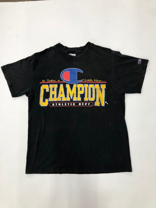 Yellow letters made in usa department athletic black t-shirt vintage champion