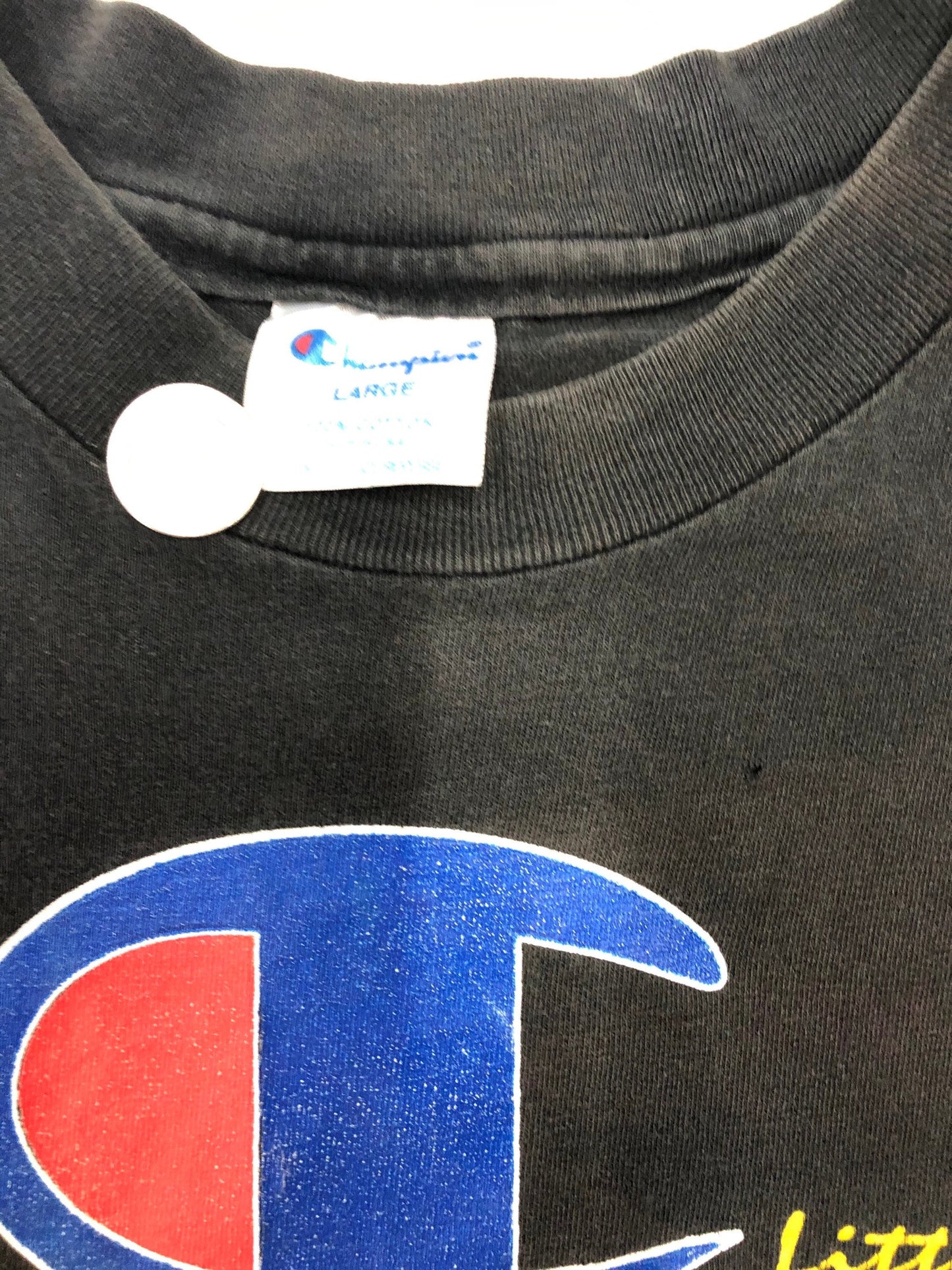 Yellow letters made in usa department athletic black t-shirt vintage champion