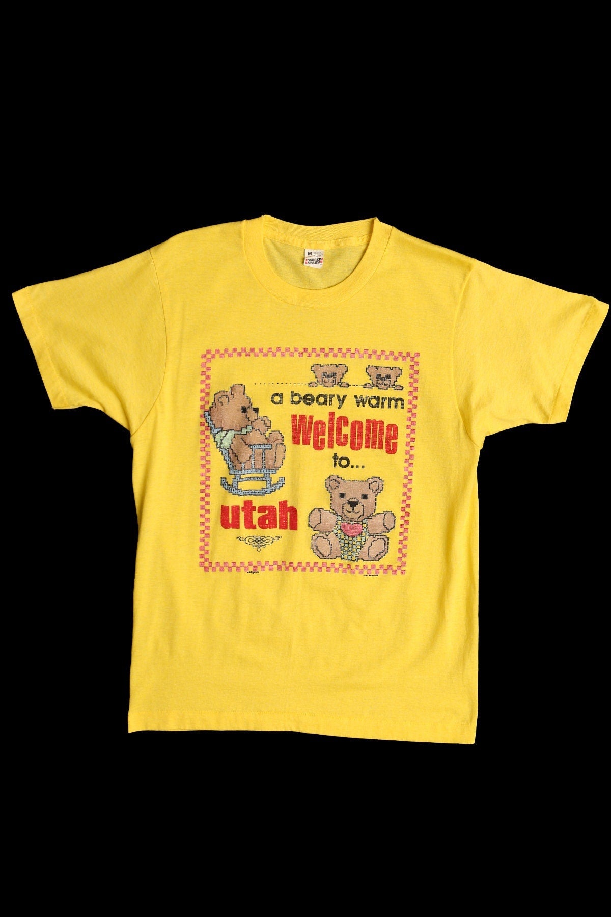 Vintage yellow bear teddy utah graphic t-shirt 80's