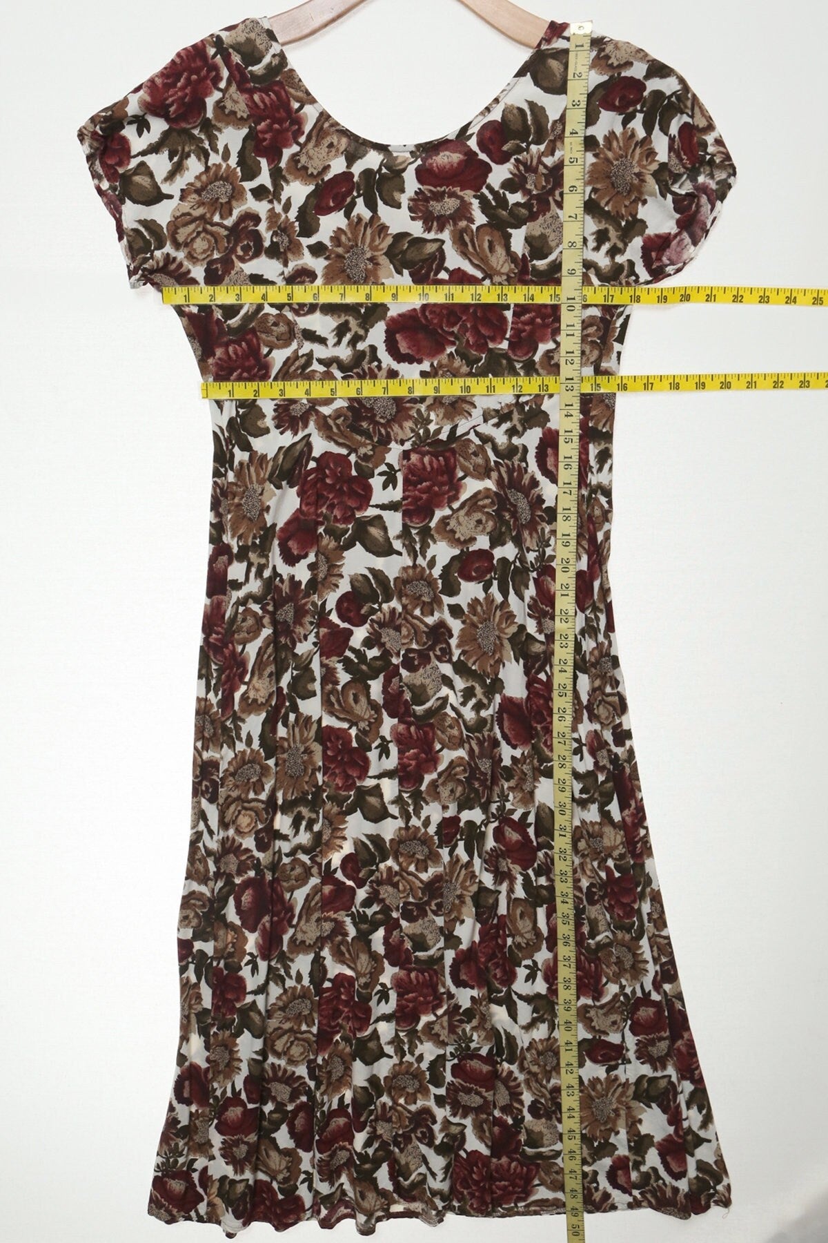 Vintage floral dress women 90's white print long casual red flowers