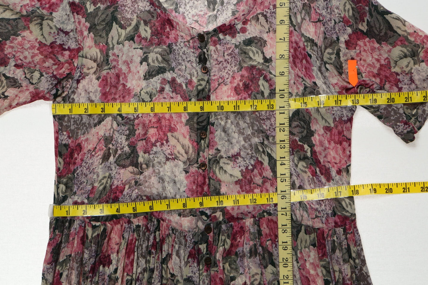 Vintage women mumu dress boho floral print 90's rayon pink flowers