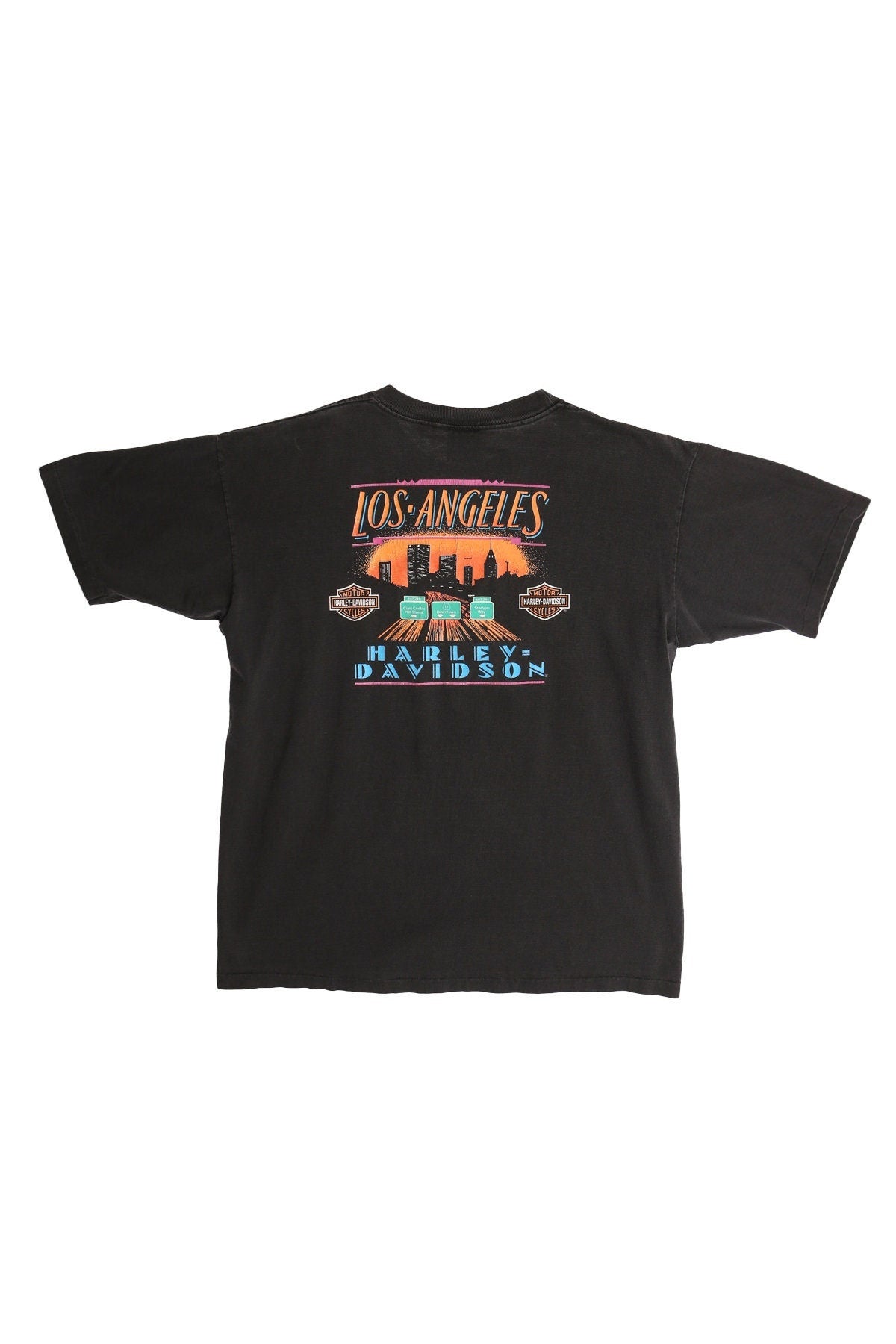 Vintage harley davidson t-shirt black los angeles california dealership freeway 101 biker