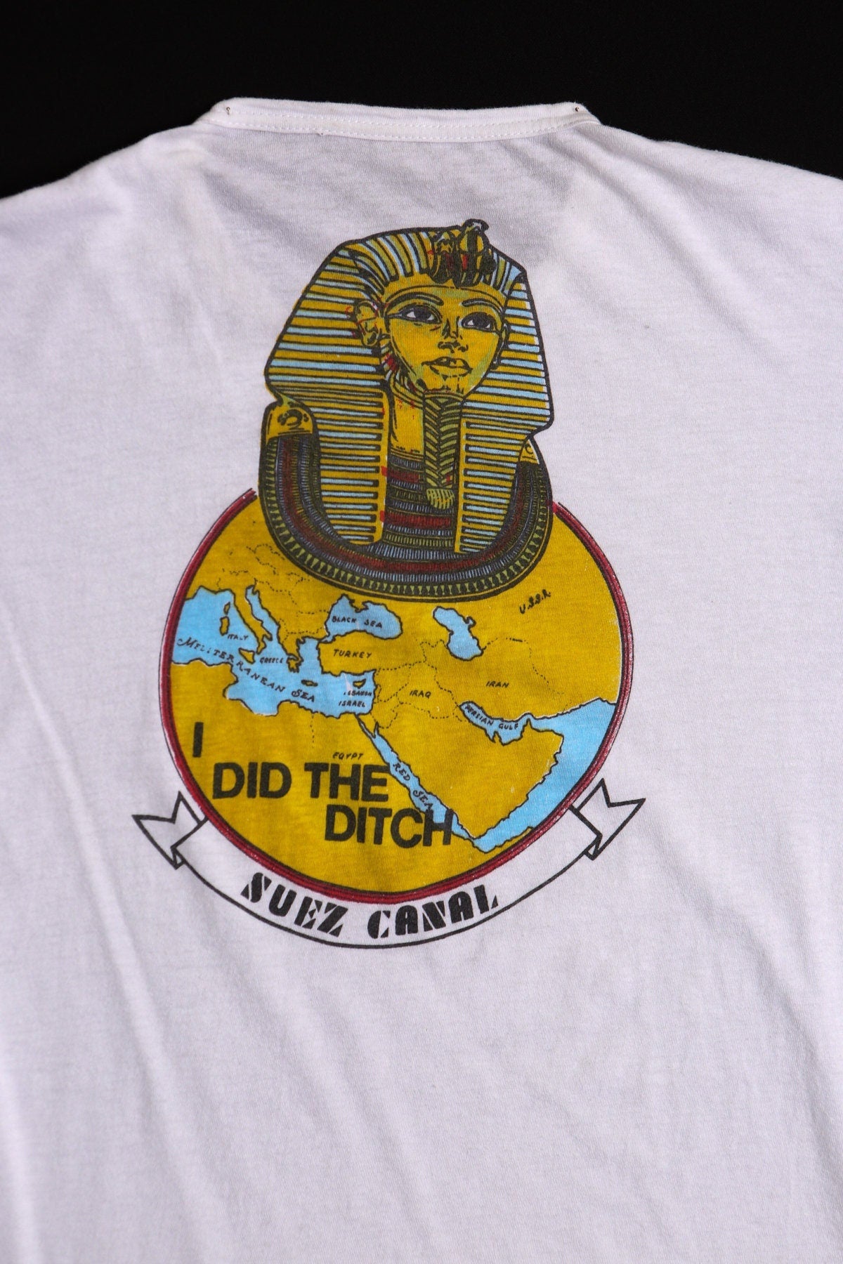 Vintage military t-shirt white carries suez canal shirt i did the ditch egypt red sea the big e 70's