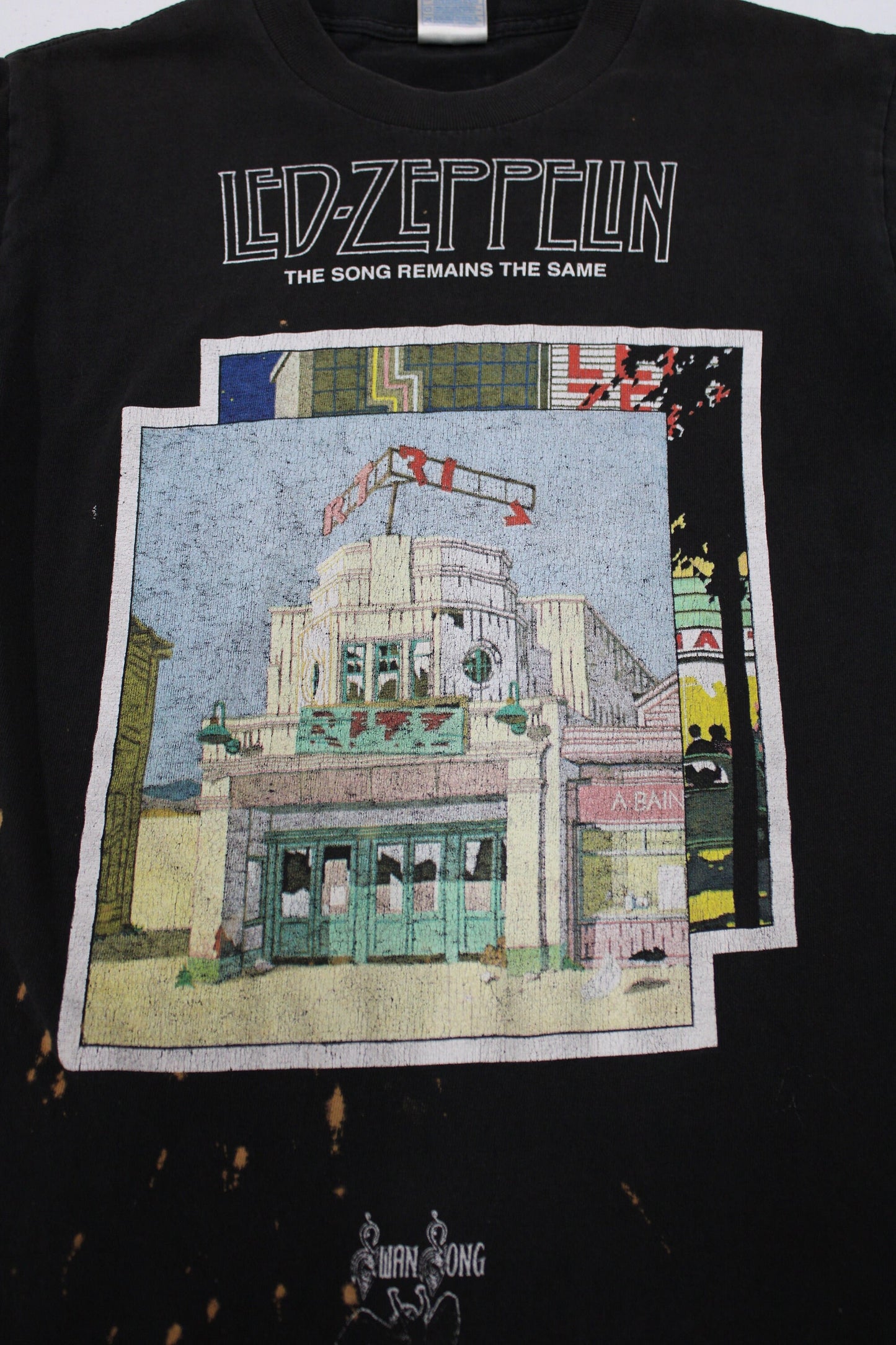 Led zeppelin vintage t-shirt the song remains the same swan song tennessee river label rare vintage black bleached