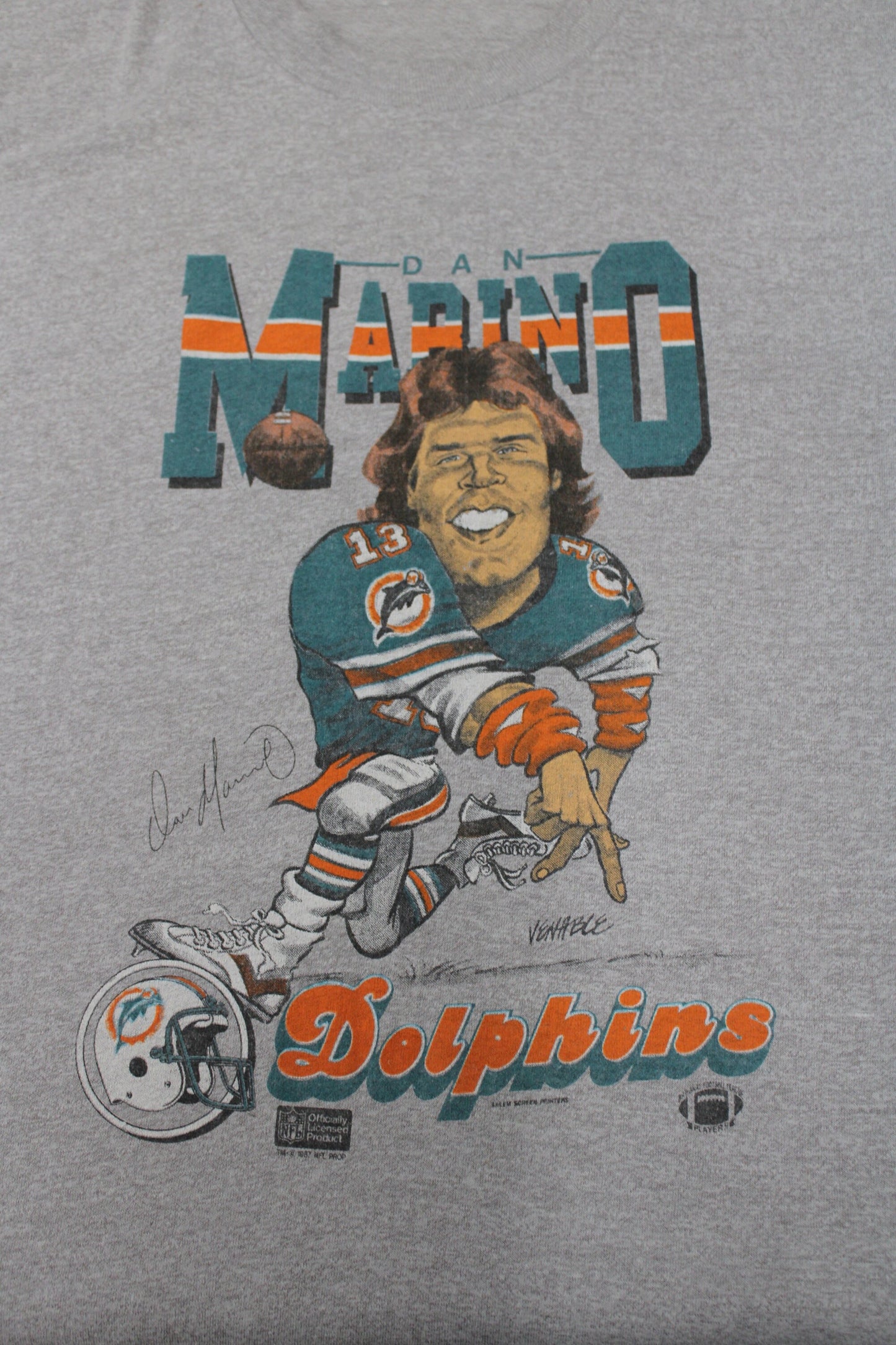 Miami dolphins vintage t-shirt dan marino 13 football rare florida nfl gray