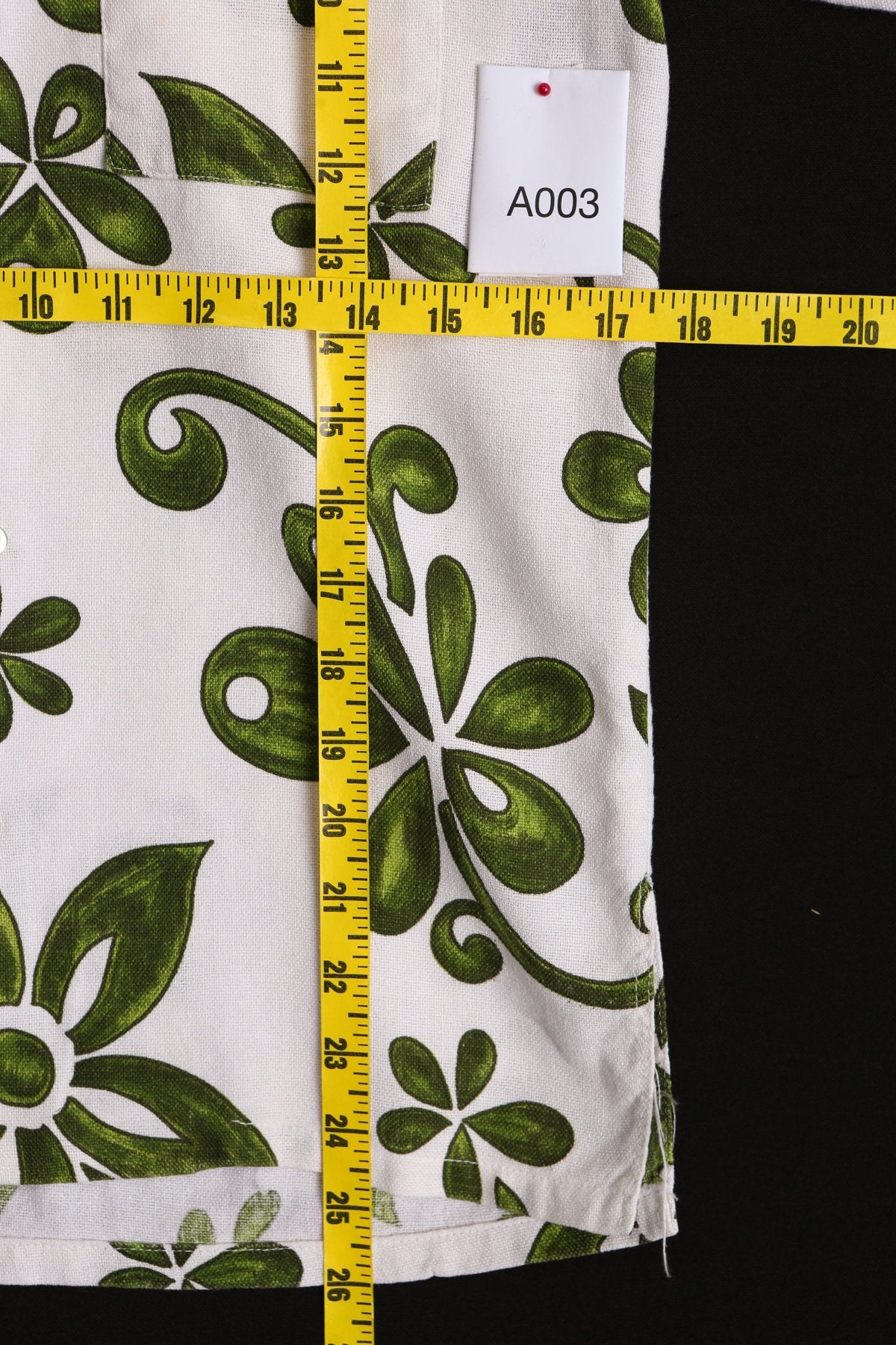 Vintage Men's White Hawaiian Shirt with Green Leaves Print