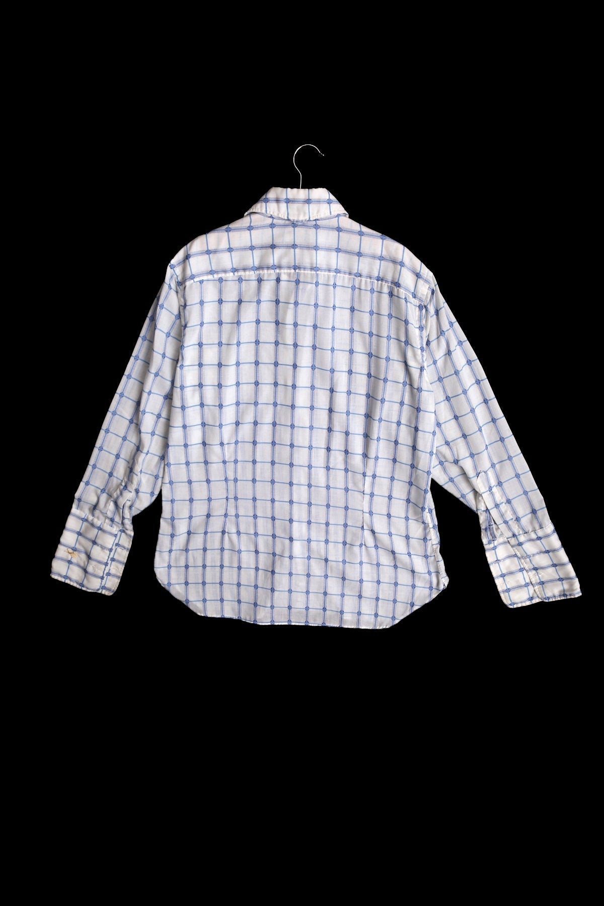 Vintage Men Oxford Button Up Shirt with Blue Plaid Details - Era 70's - 80's