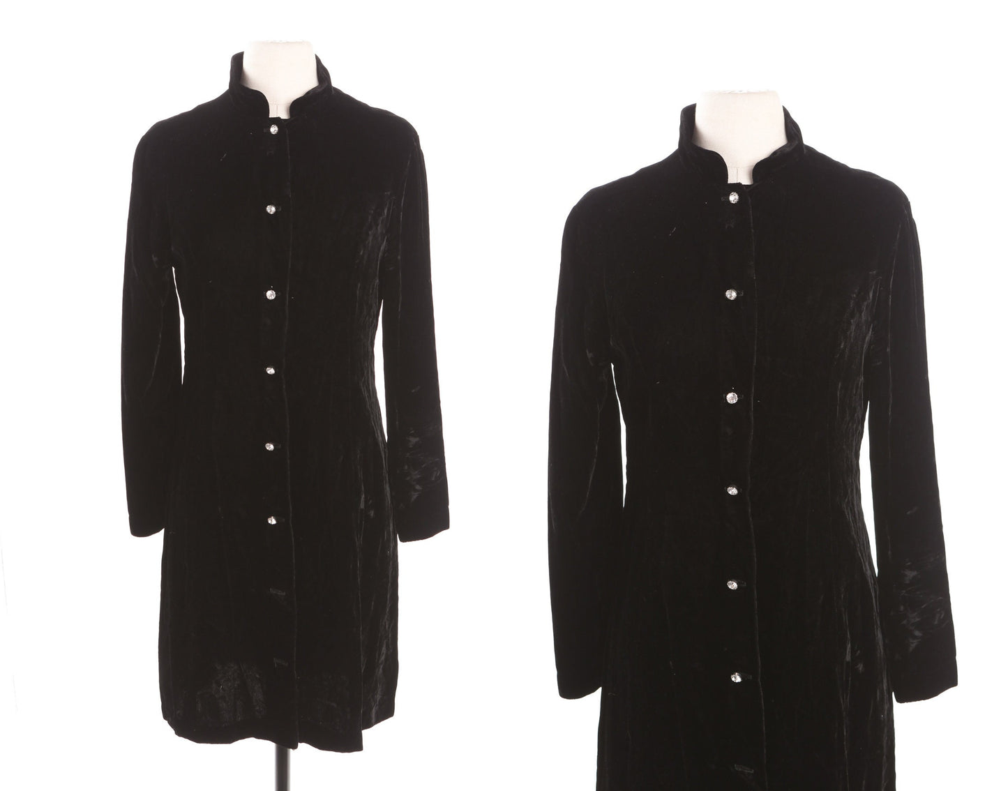 Women Black Velvet Button Down Long Sleeve Dress