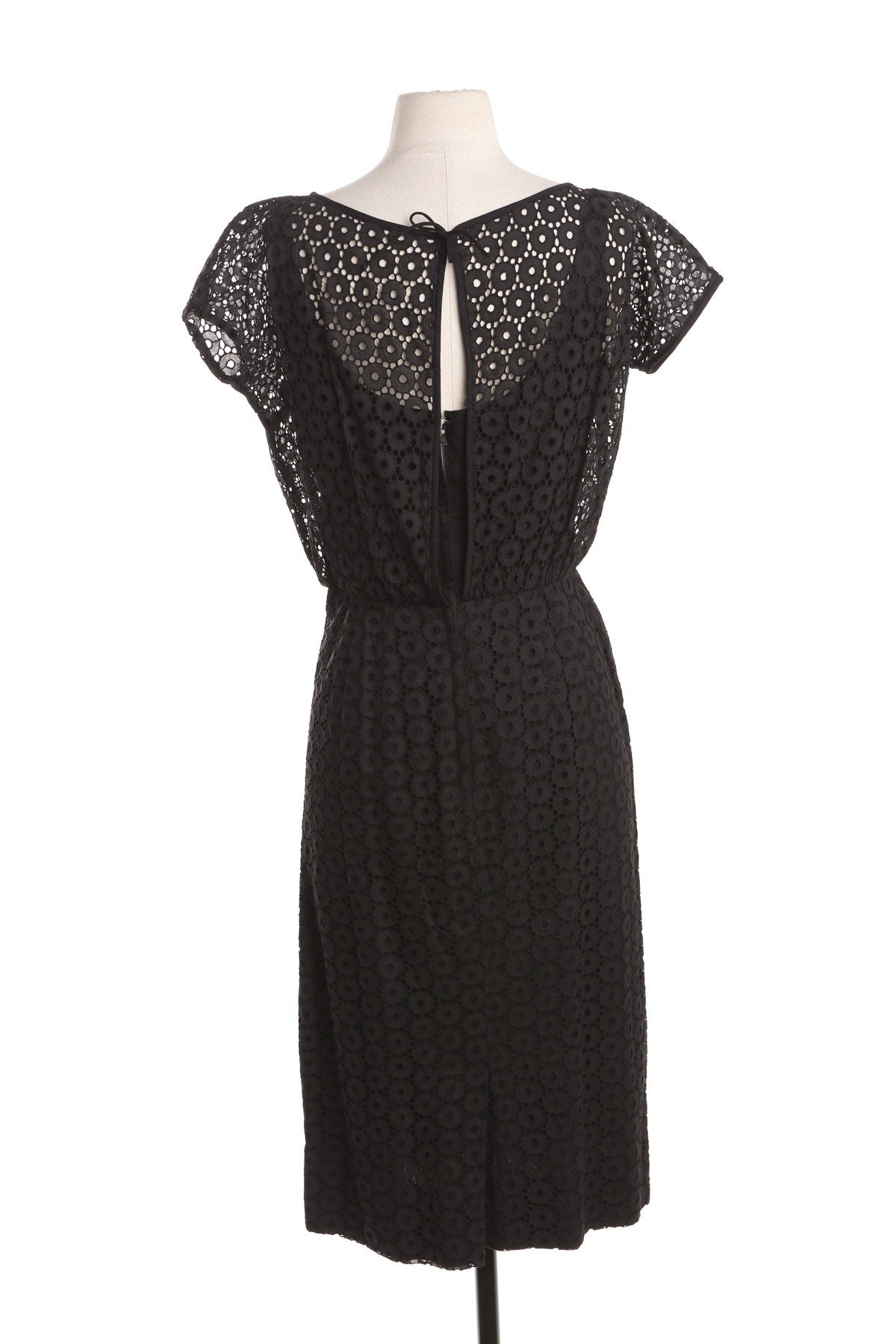 Pat Hartly Black Casual Dress - Circle Mesh Fabric Pattern - Era 50's - 60's