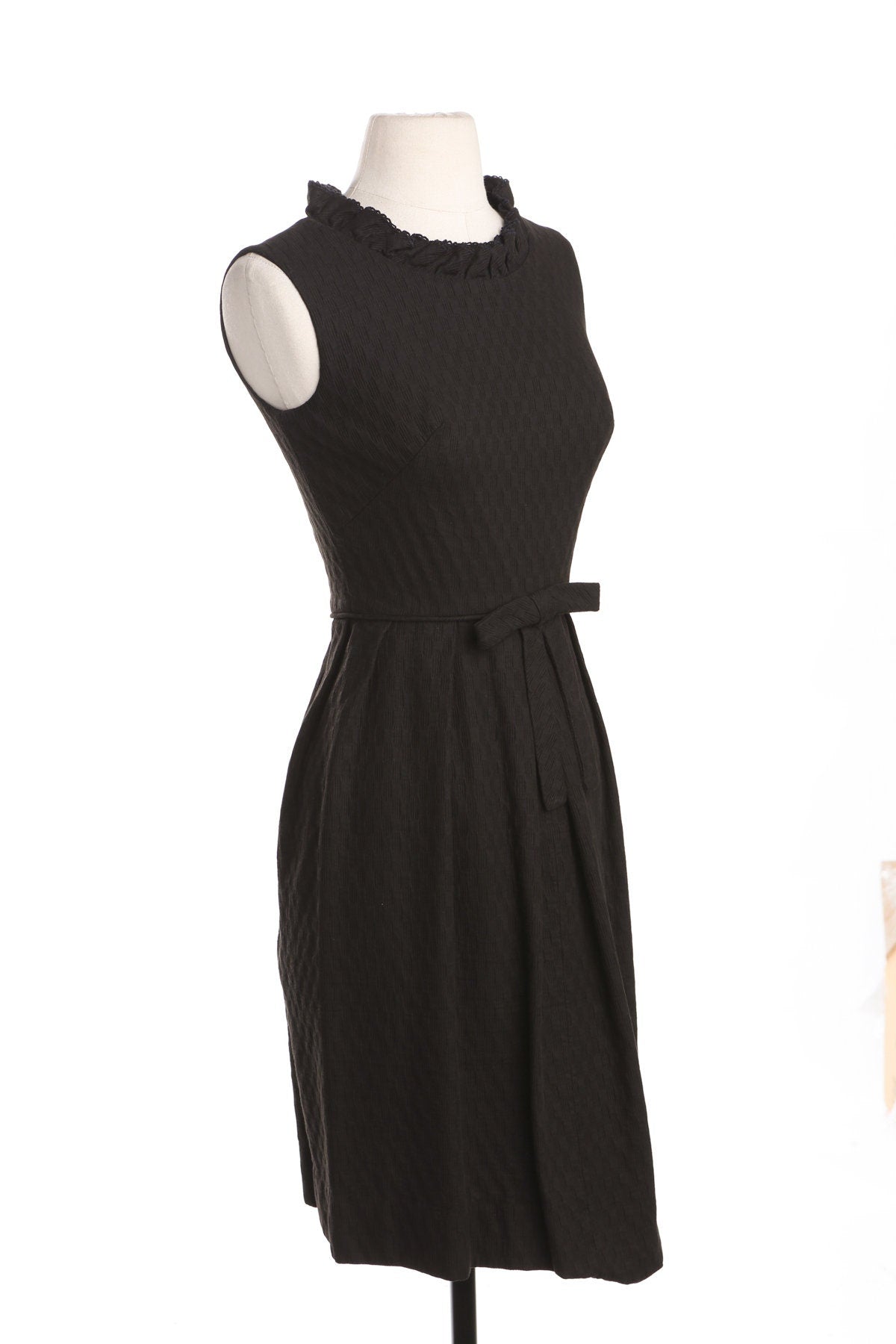 70's Black Poly Evening Dress