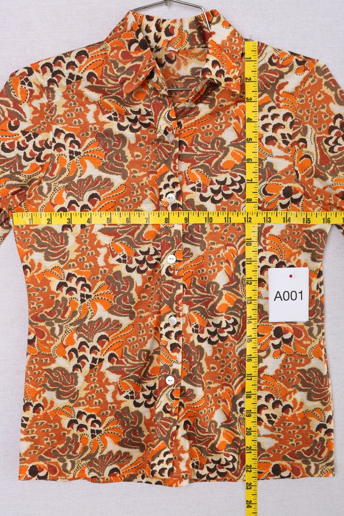 70's Orange Floral Print Top