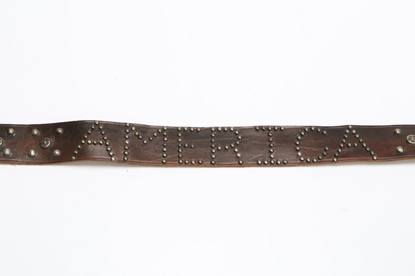 Brown leather collar dog studded steel buckle star stud