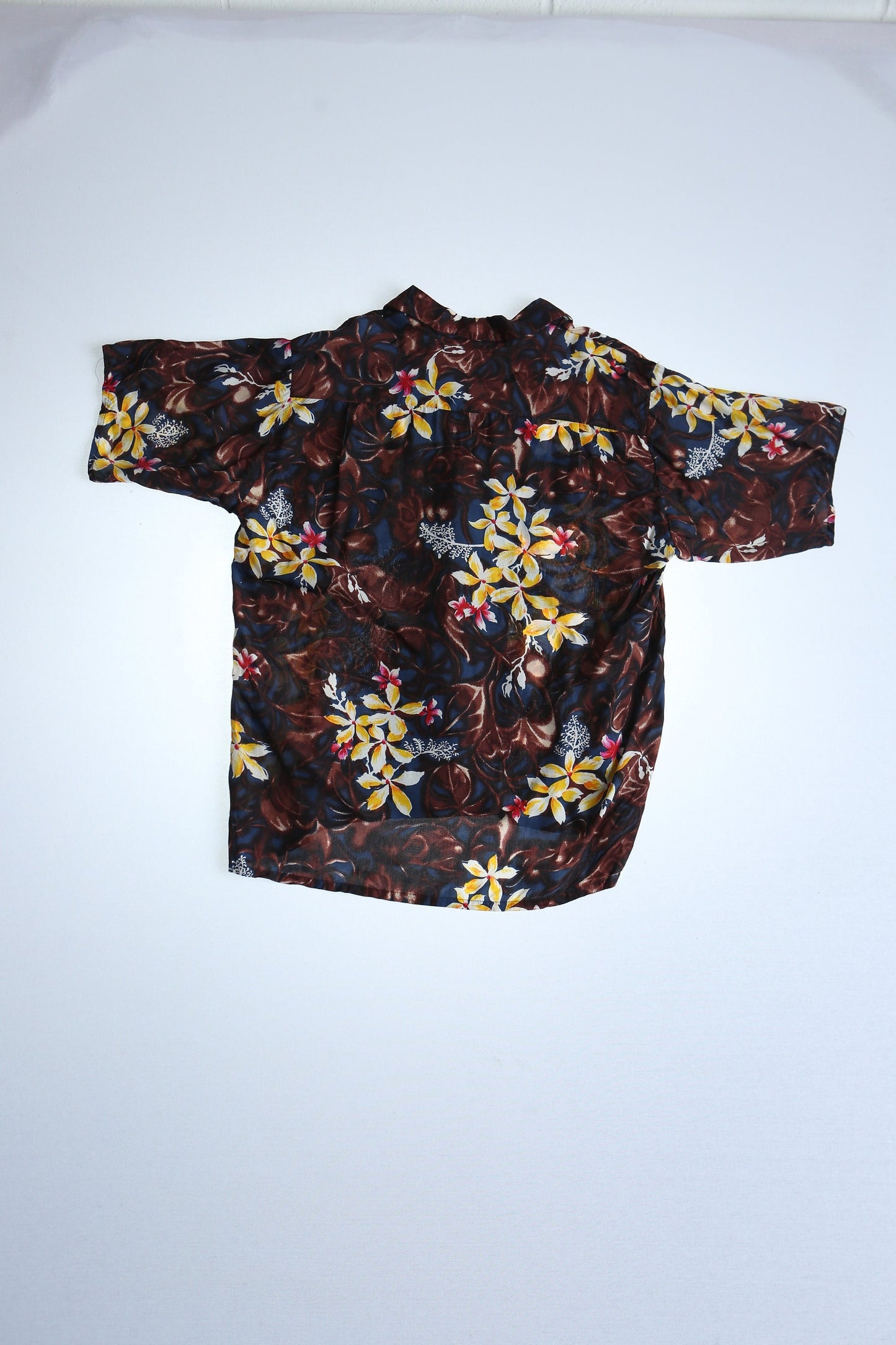 Vintage brown hawaiian shirt men waikiki floral yellow flowers 50's 60's 40's