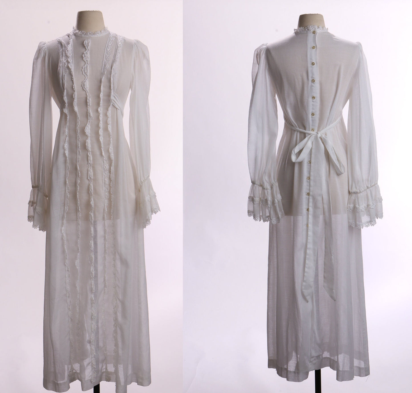 Vintage Women White Prairie Long Sleeve Summer Dress
