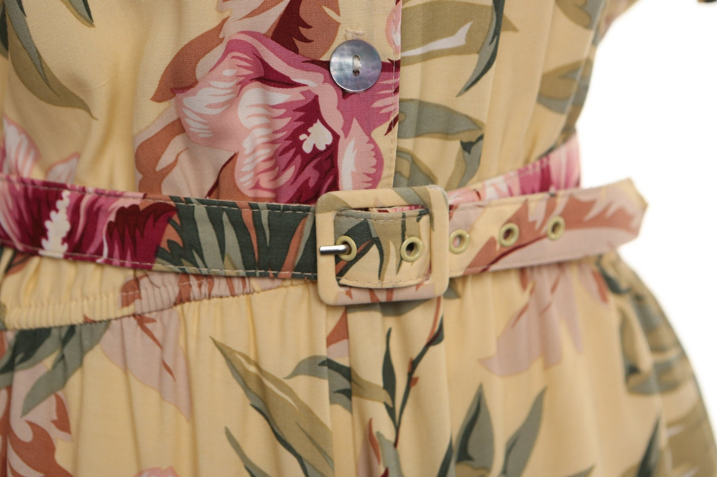 Vintage yellow hawaiian print summer maxi dress 90's casual women spring