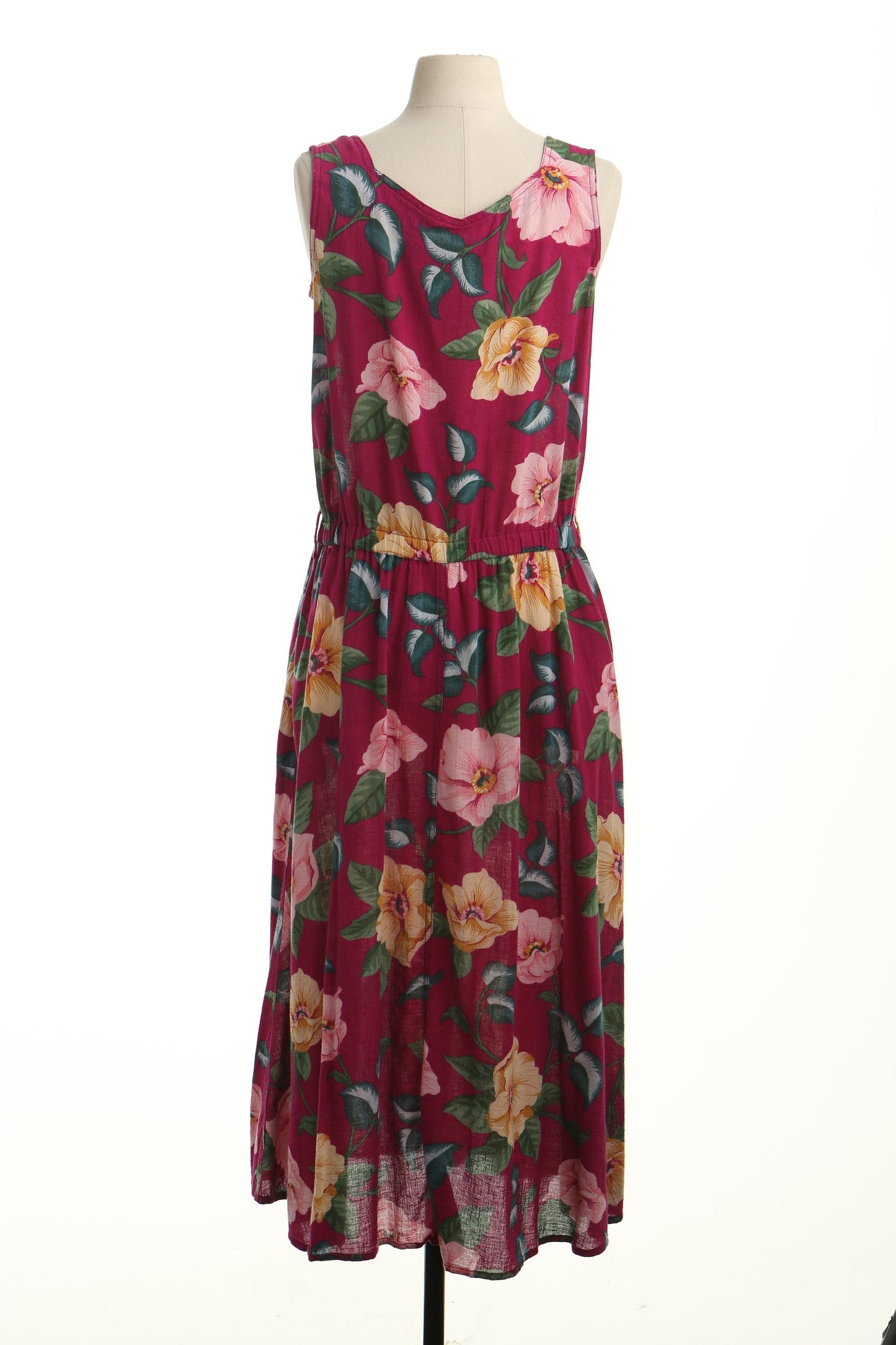 Vintage red floral print cotton dress 90's maxi summer casual button