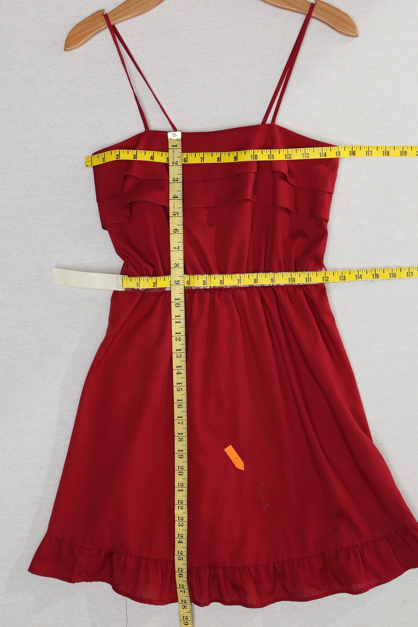 Vintage summer 70's strap red cotton ruffle dress women casual