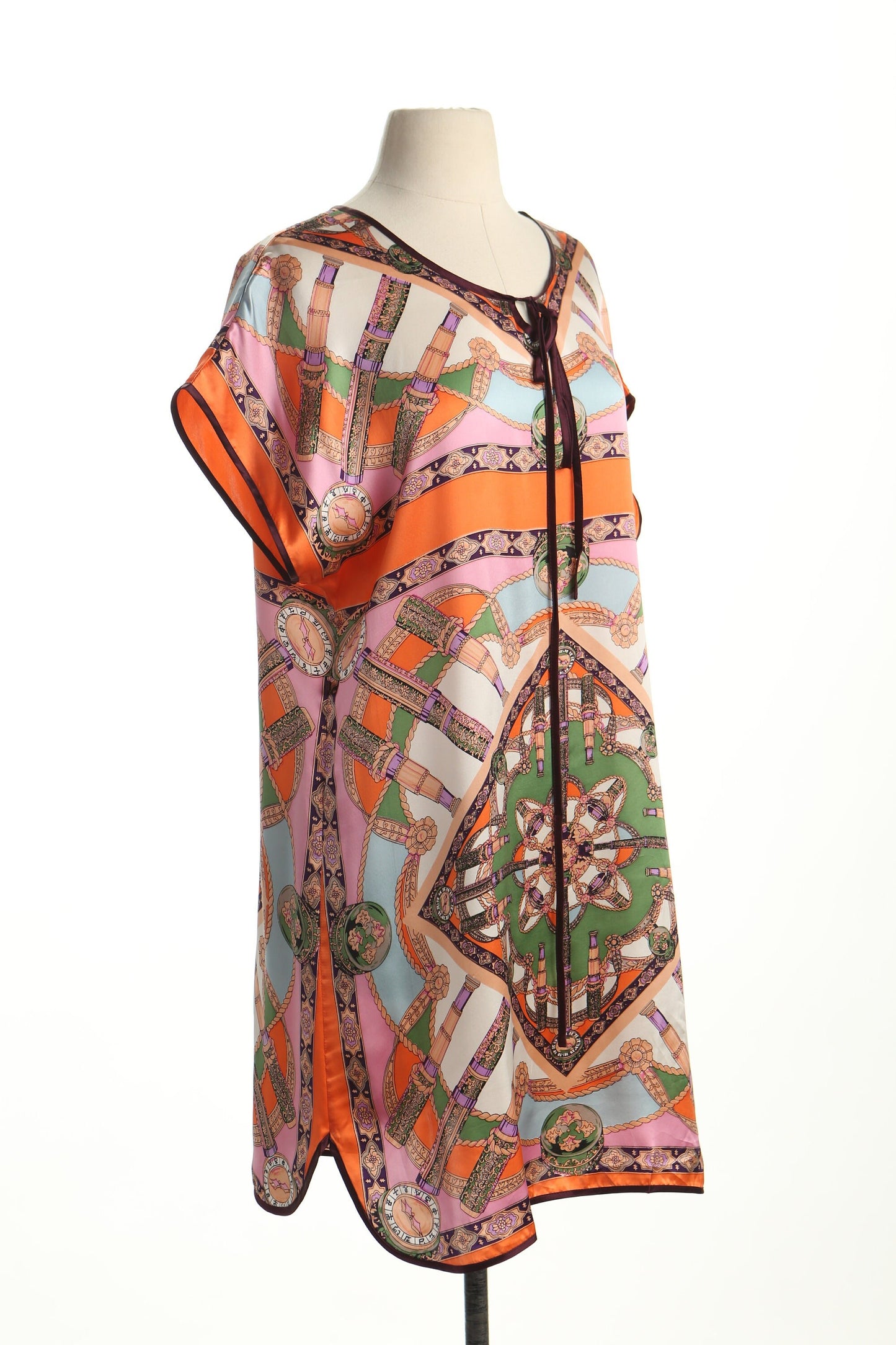 Kaftan 70's polyester dress casual summer baroque print 90's women