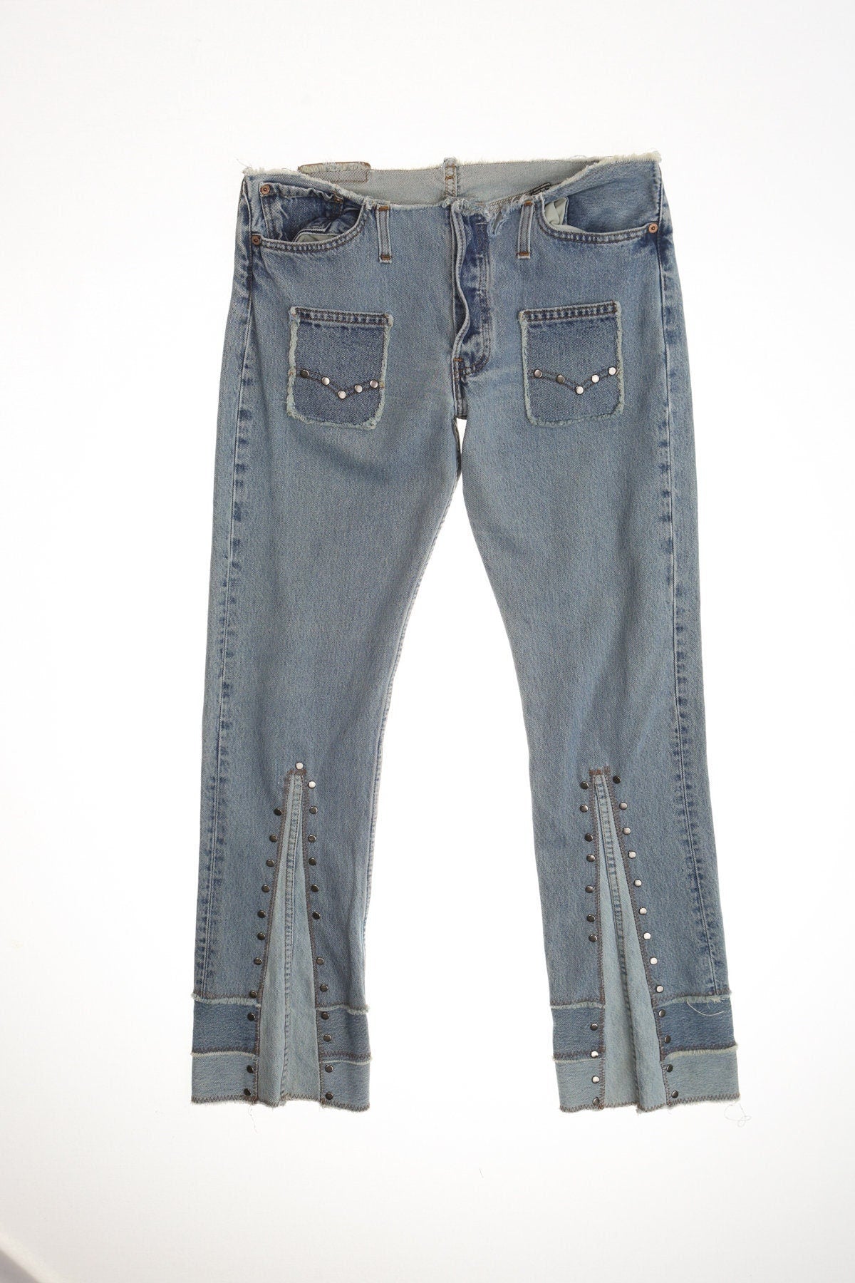 Y2k levi's jeans cut off waist low rise low waist studded patchwork leg costume made