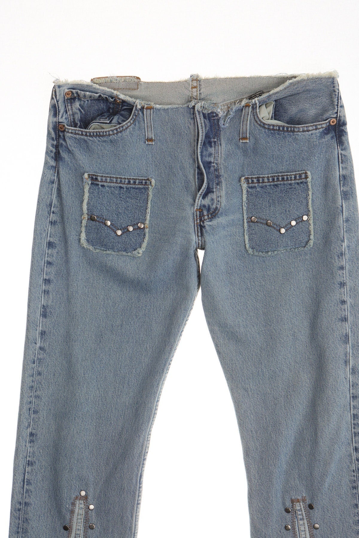 Y2k levi's jeans cut off waist low rise low waist studded patchwork leg costume made
