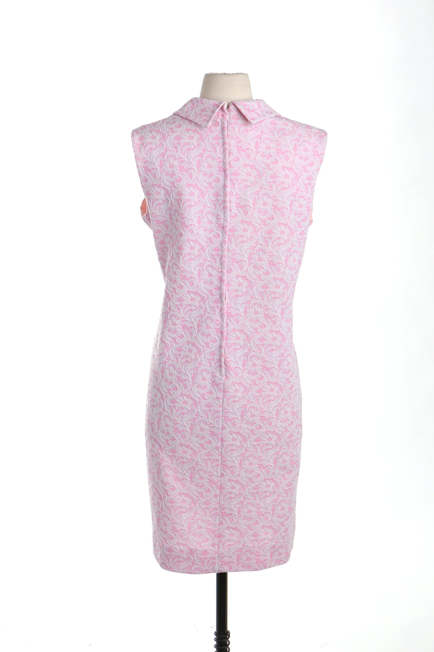 70's pink floral dress casual collared mod white