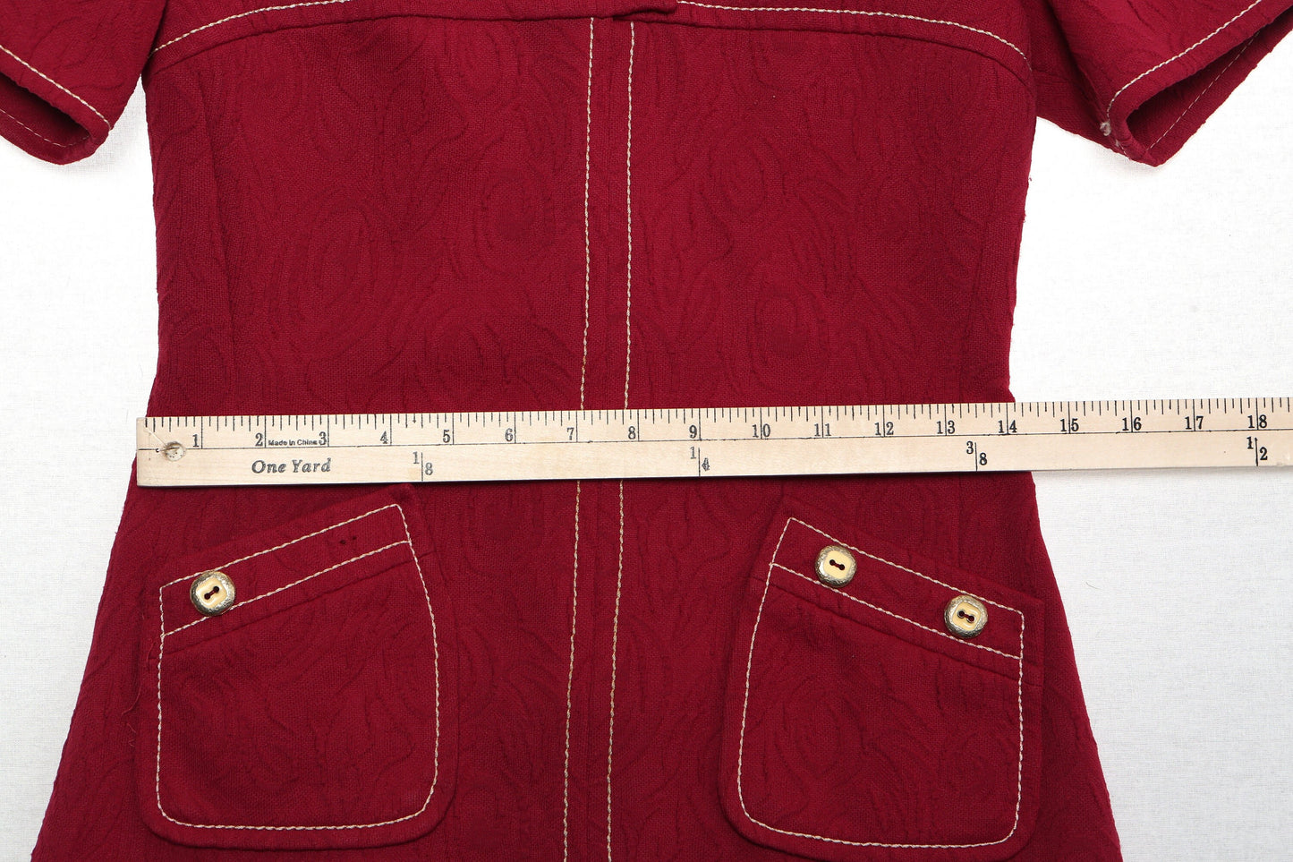 Vintage 70's burgundy mod casual women dress button up