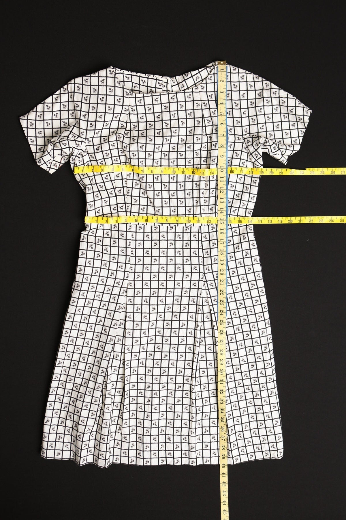 Vintage women 60's cotton white dress plaid 50's summer