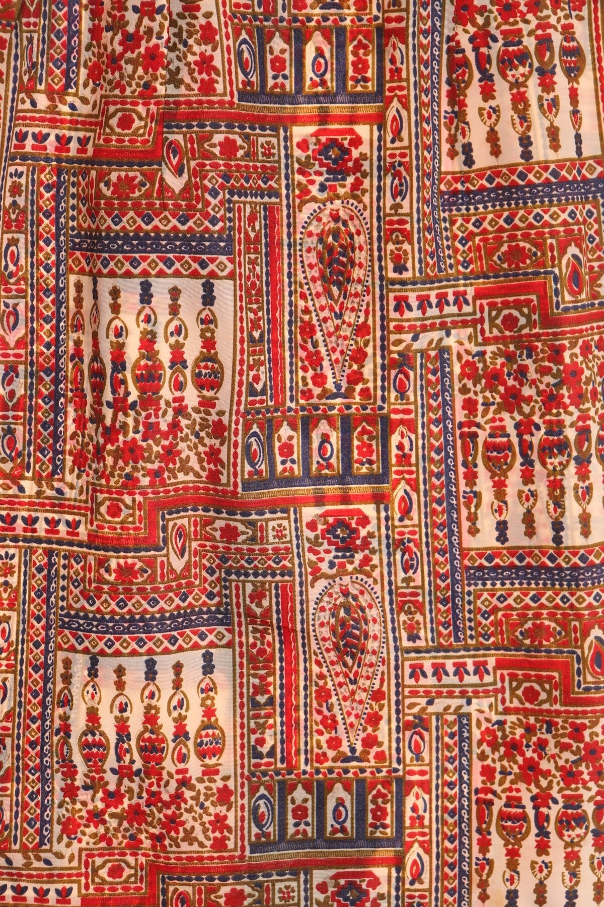 Vintage women 70's cotton dress summer orange beige sleeveless