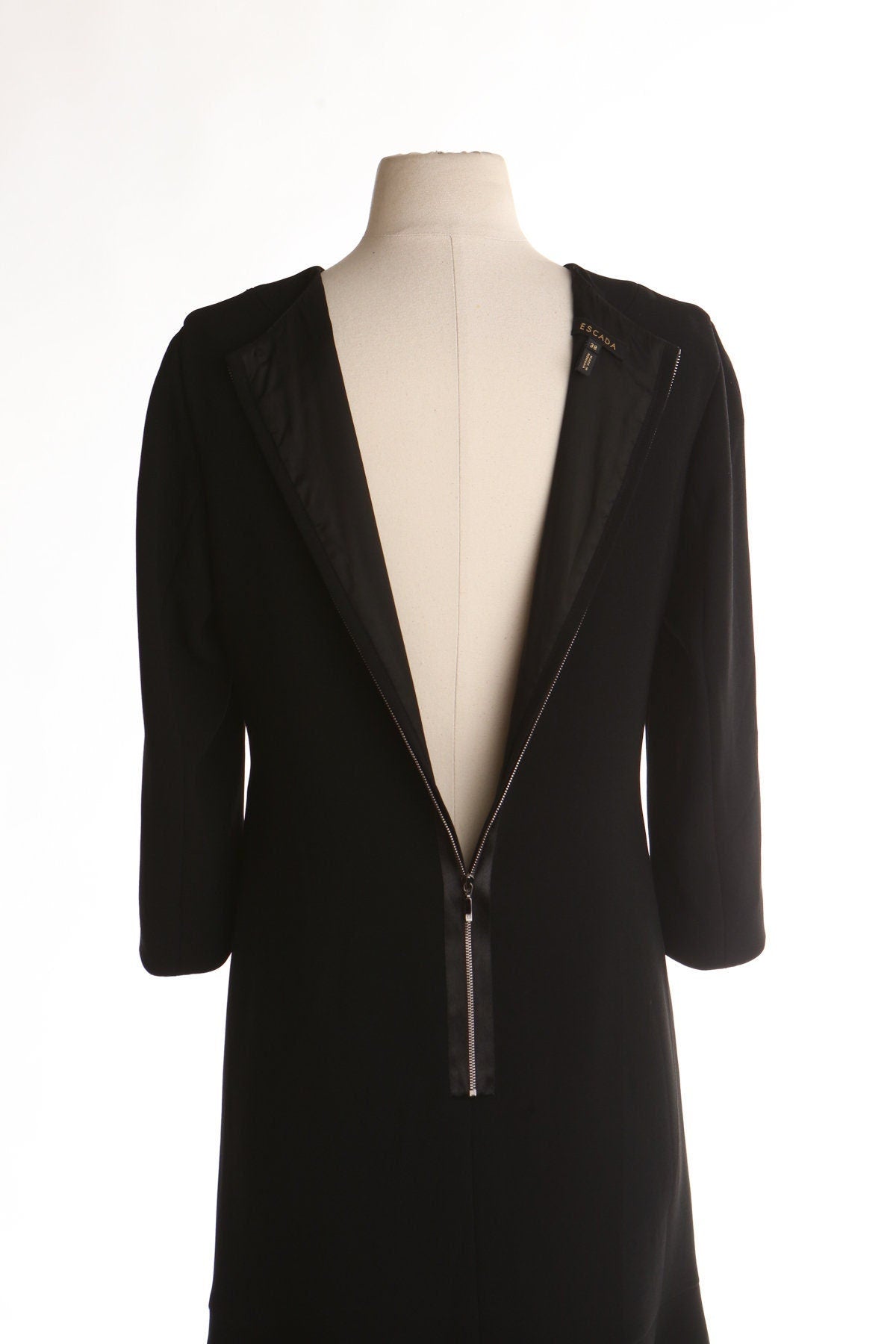 Escada women black dress casual formal long sleeve short back zipper size 38 made in romania