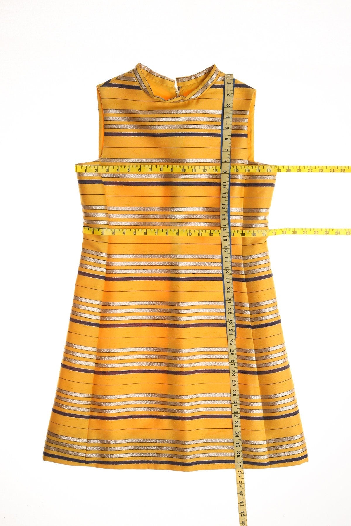 Vintage mod 60's 70's casual dress yellow striped women