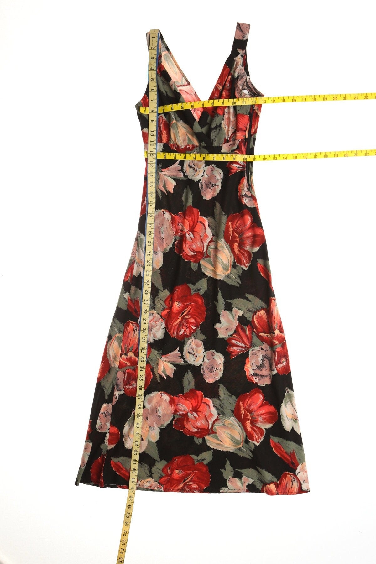 Vintage 90's women rayon floral print dress strap summer