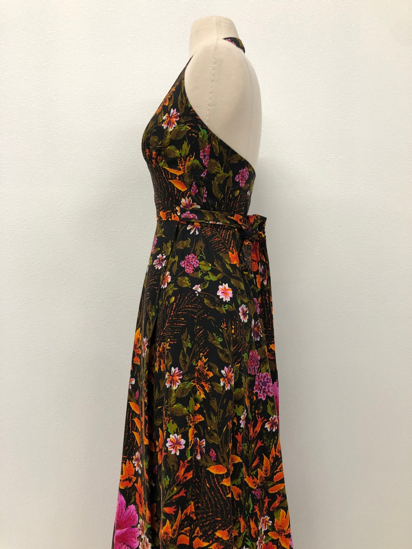 Wrap around summer yellow black long dress floral print hawaiian dress women vintage