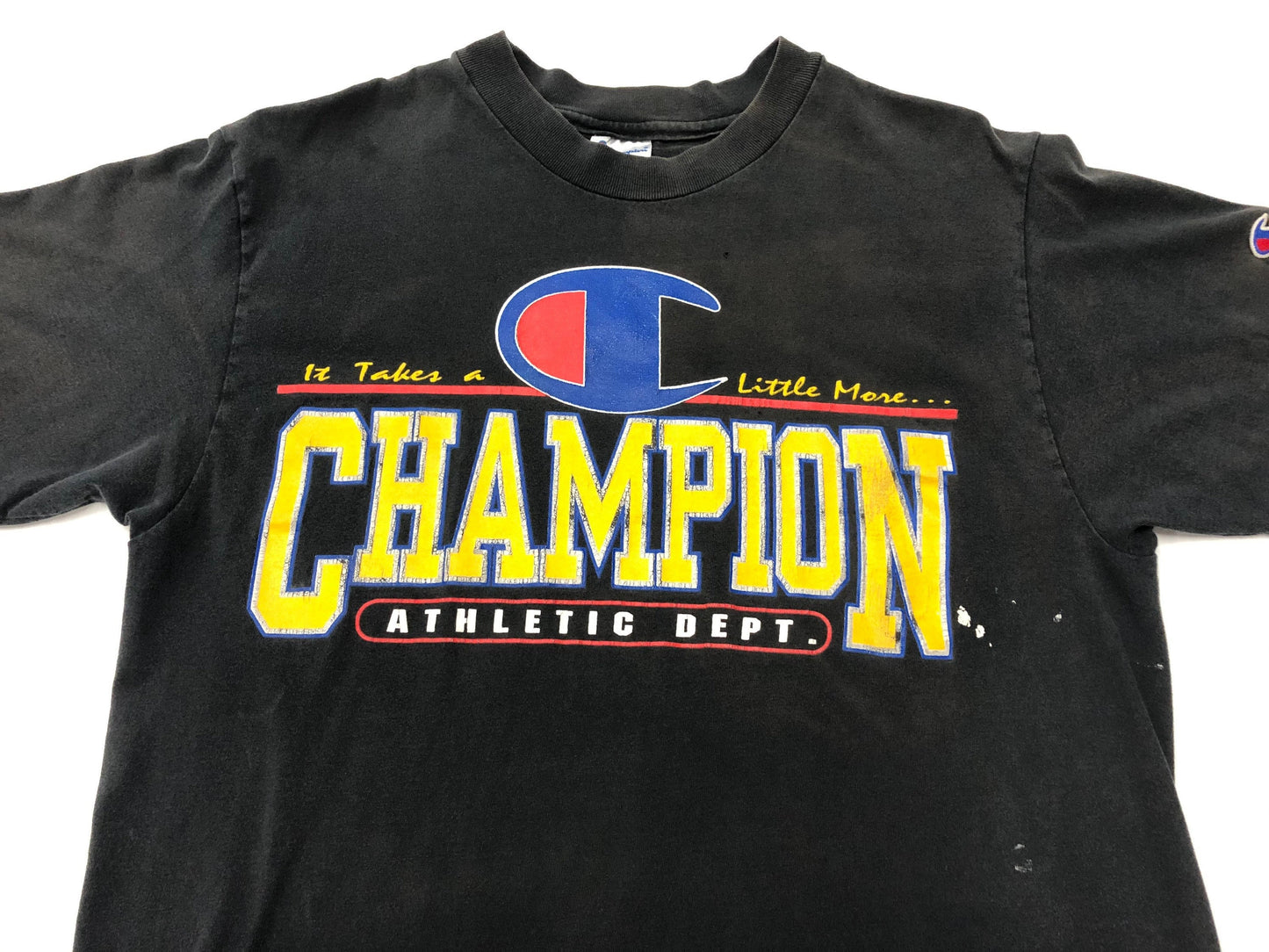 Yellow letters made in usa department athletic black t-shirt vintage champion