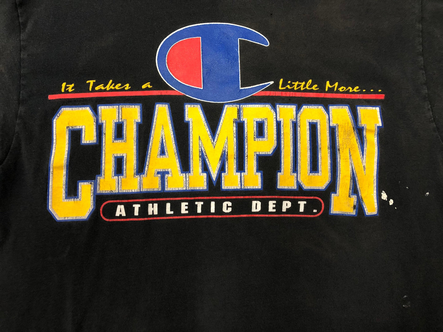 Yellow letters made in usa department athletic black t-shirt vintage champion