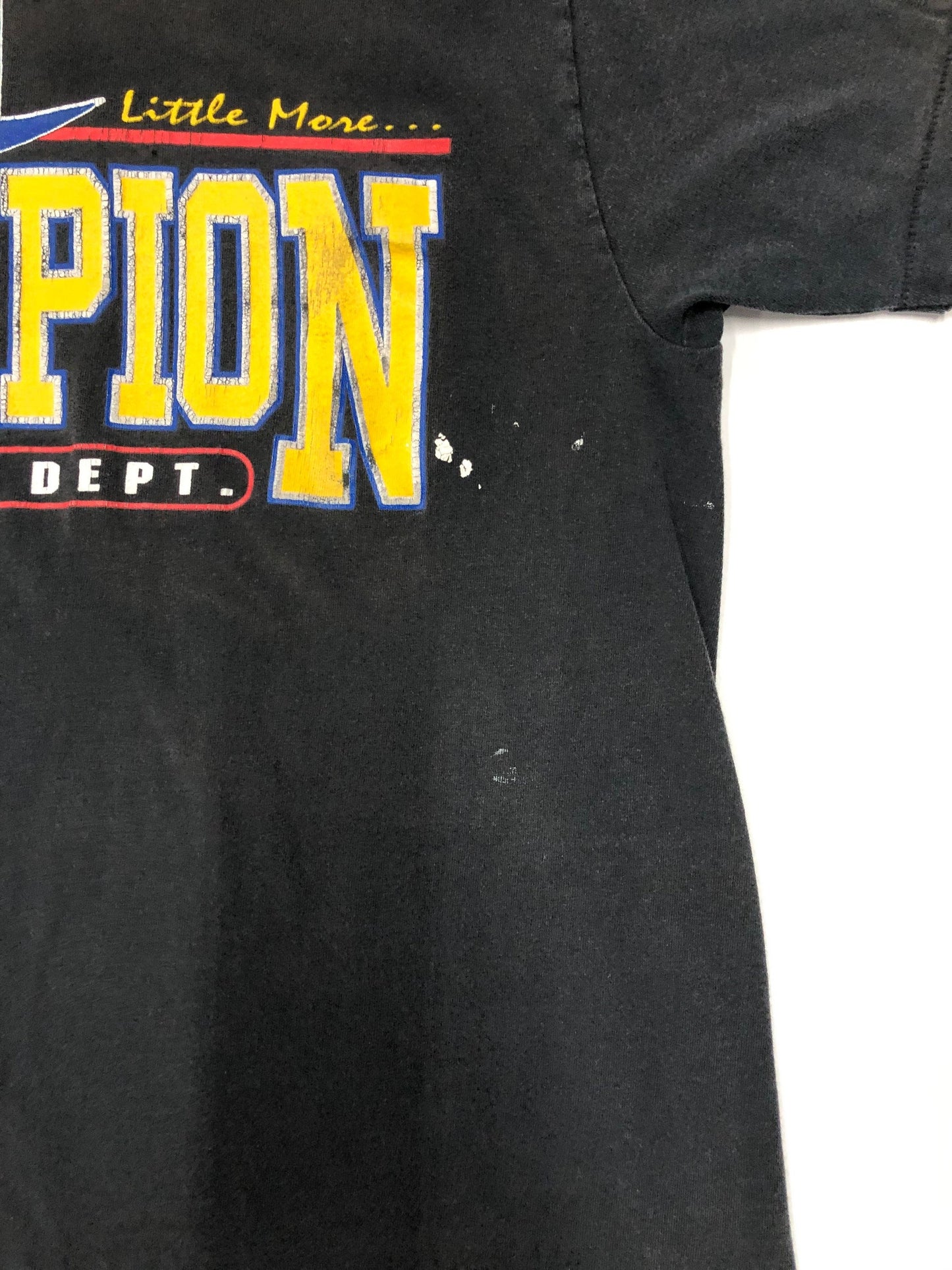 Yellow letters made in usa department athletic black t-shirt vintage champion