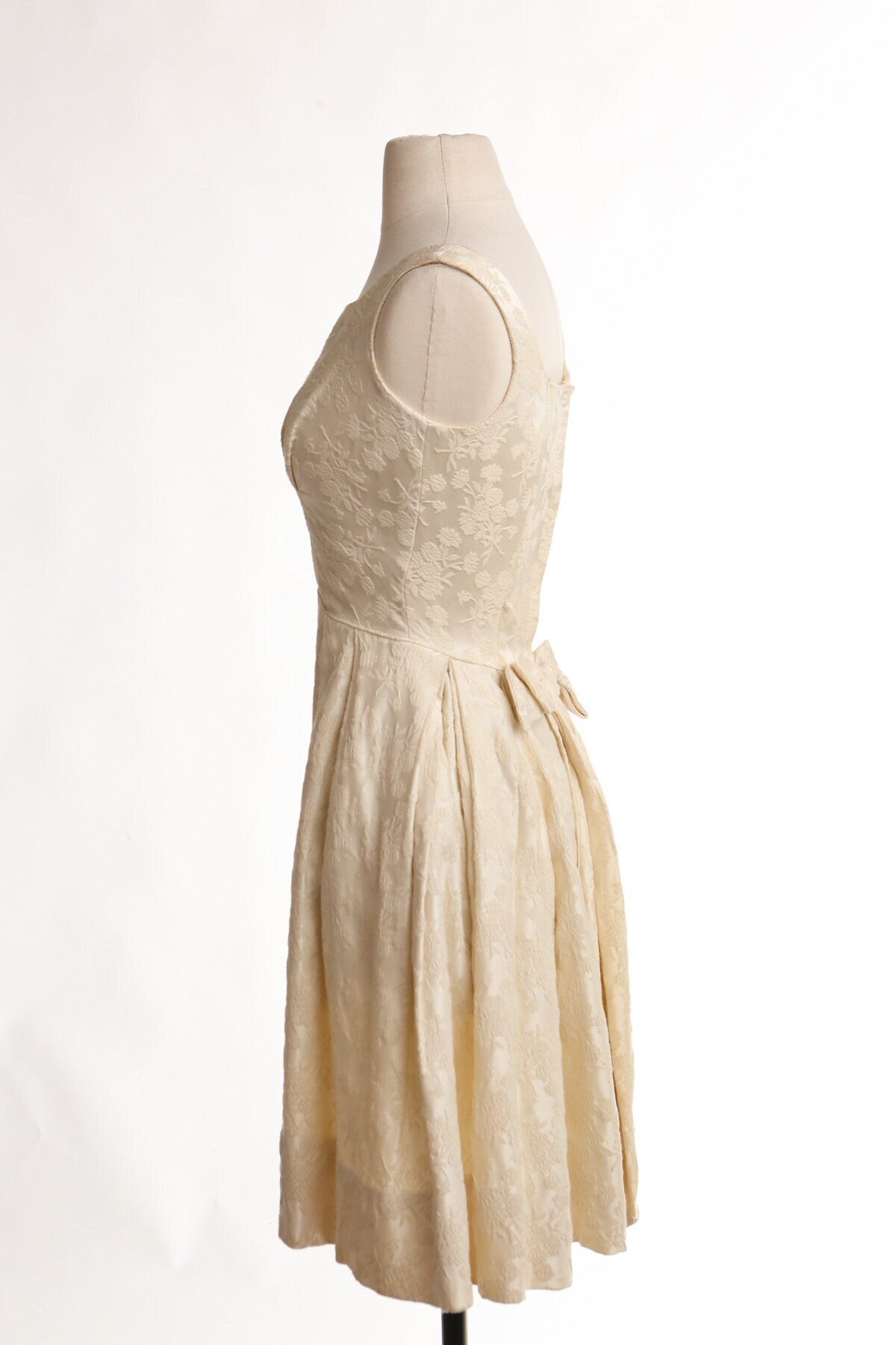 Vintage 50's dress evening casual women beige ball gown rockabilly adeline formal bridal fashion