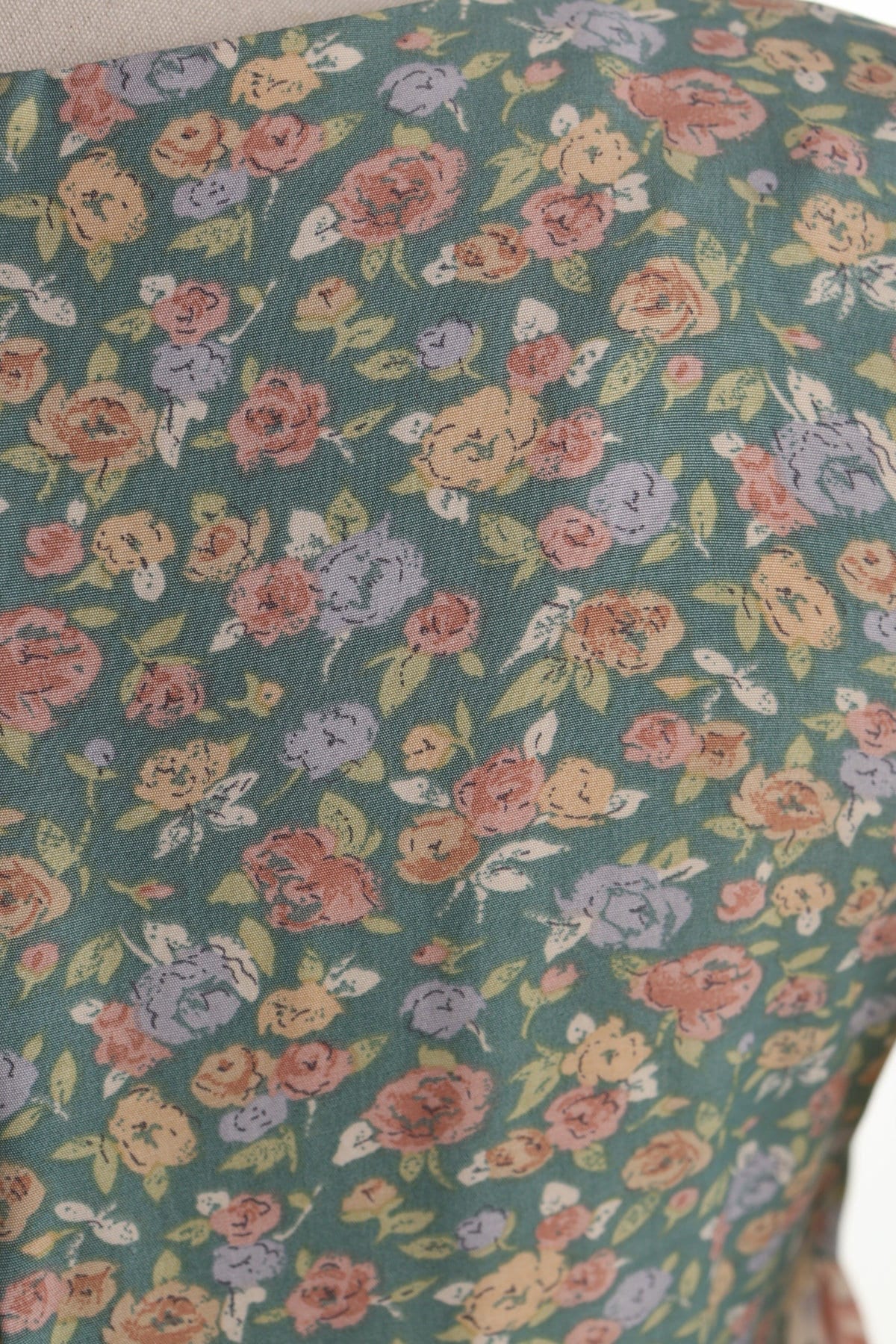 Vintage 90's summer floral print lace beige green dress long