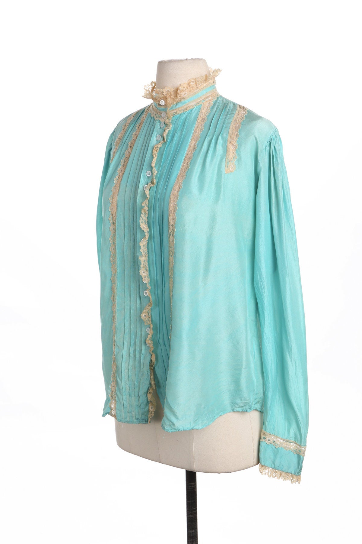 Women Blue Ruffled Silk Blouse